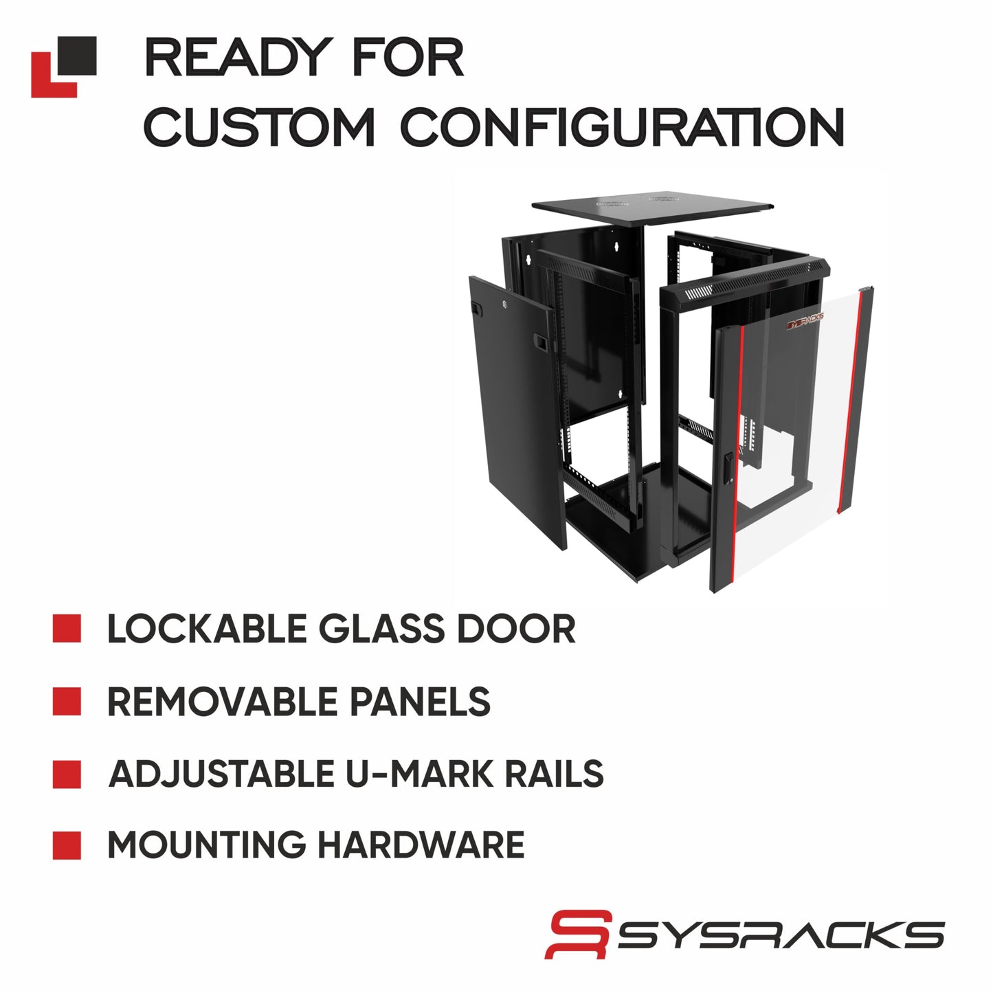 Sysracks 6U Wall Mount Server Rack Cabinet, 19” Network Enclosure, 24” Deep, Locking Glass Door, Custom-Ready IT Rack