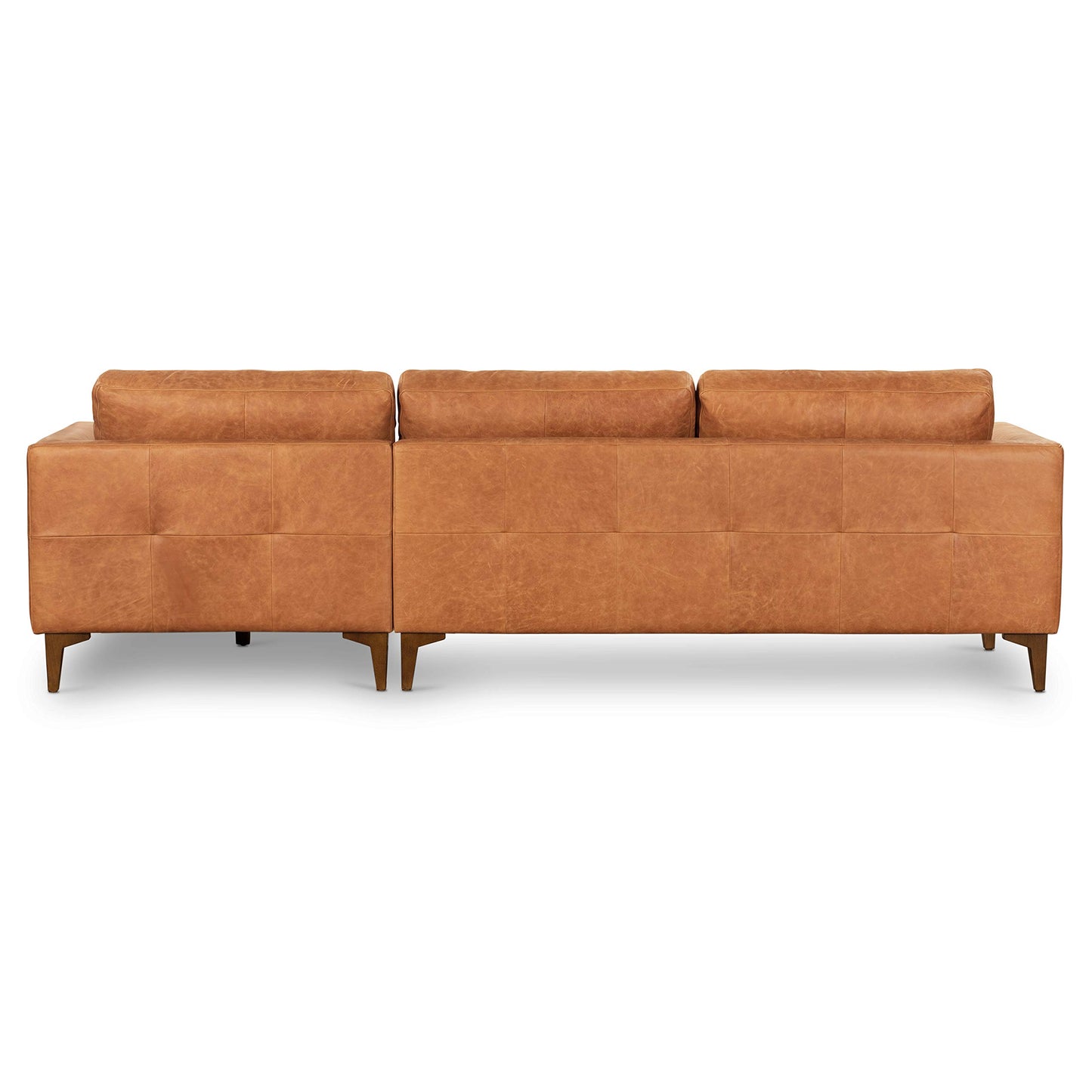 Poly & BARK Harper Left-Facing Leather Sleeper Sectional Sofa Cognac Tan– Full-Grain Aniline Leather, Sculptural Silhouette, Walnut-Finished Legs – Modern Statement Sofa for Living Spaces