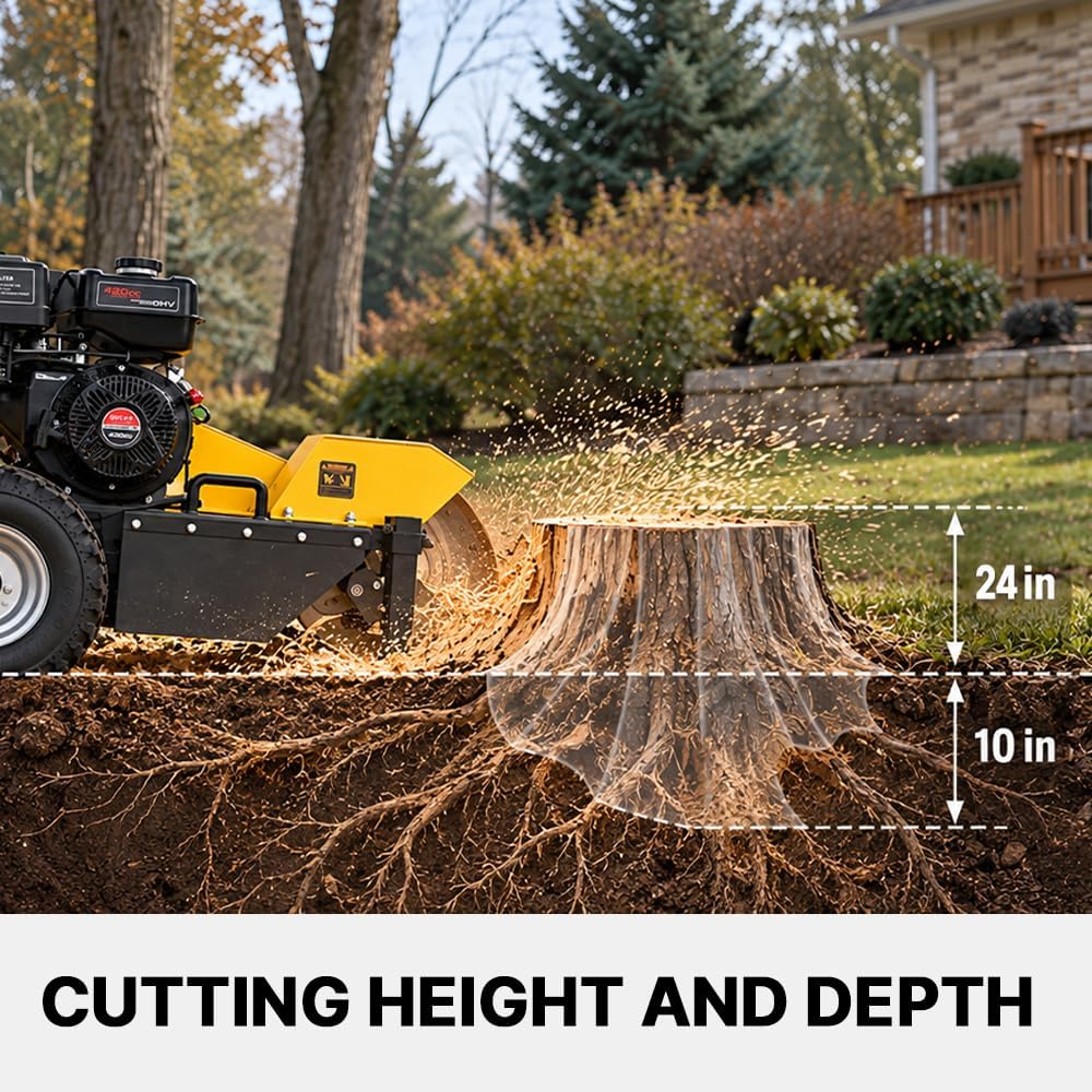 MechMaxx Stump Grinder With Support Leg, DUCAR 420cc 15HP Gas Engine