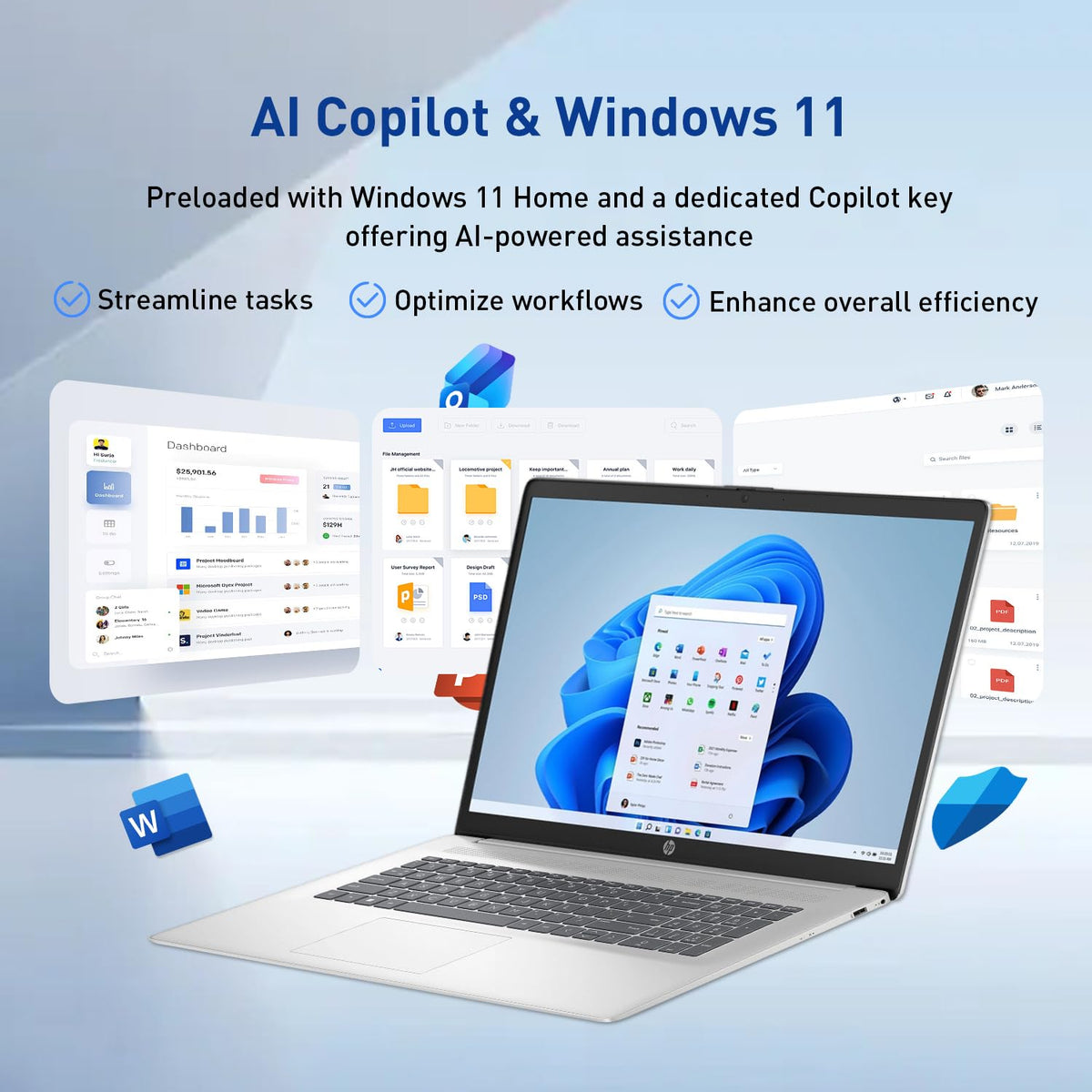 HP 17.3” FHD IPS LED Anti-Glare 300 nits Laptop, AMD Ryzen 5 7430U 6-core CPU, 16GB RAM, 1TB Storage, Webcam w/Shutter, Microsoft Copilot Key, Wi-Fi 6, BT 5.4, Win11H, w/Laptop Cooler, 17-cp3000