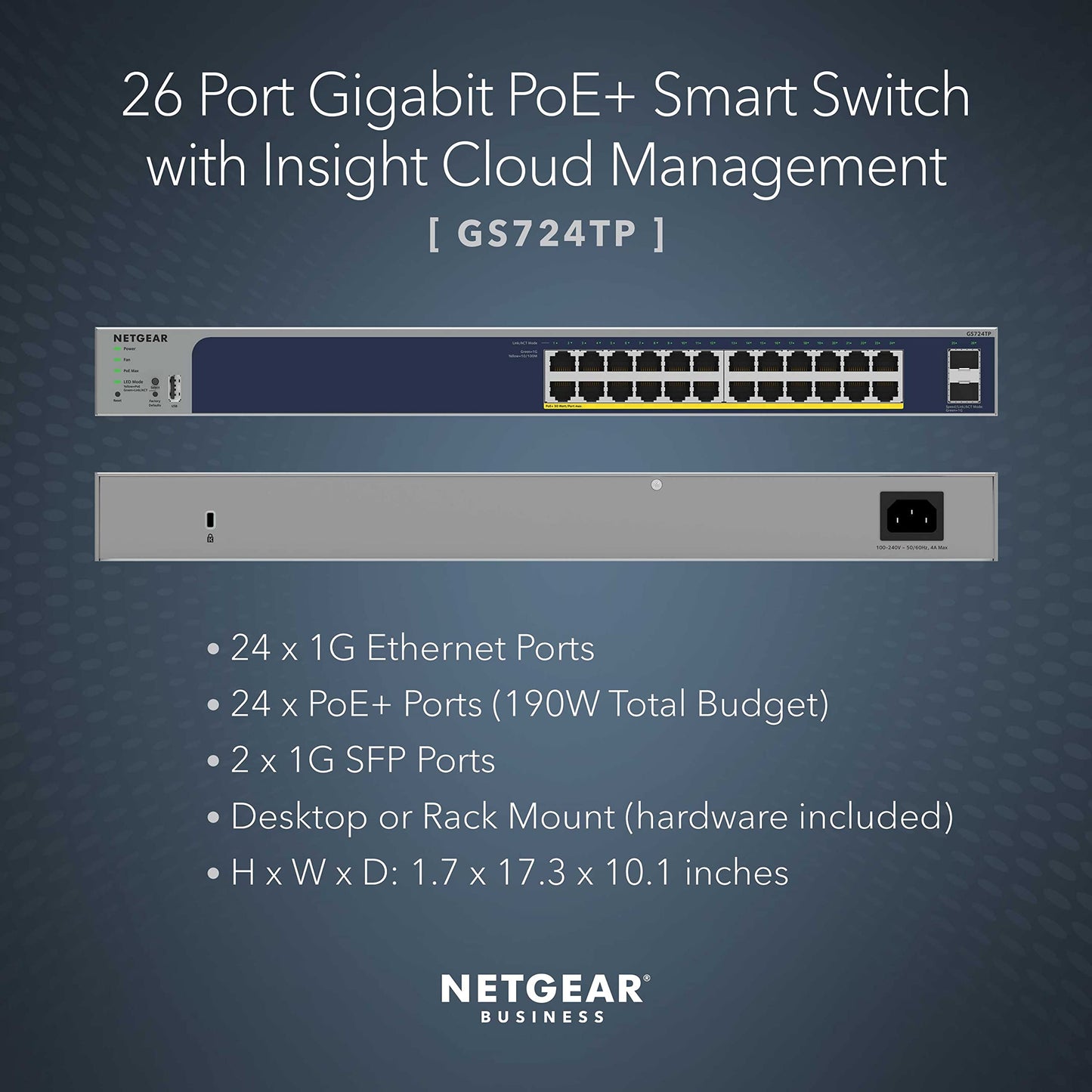 NETGEAR 52-Port PoE Gigabit Ethernet Smart Switch (GS752TPP) - Managed, Optional Insight Cloud Management, 48 x PoE+ @ 760W, 4 x 1G SFP, Desktop or Rackmount