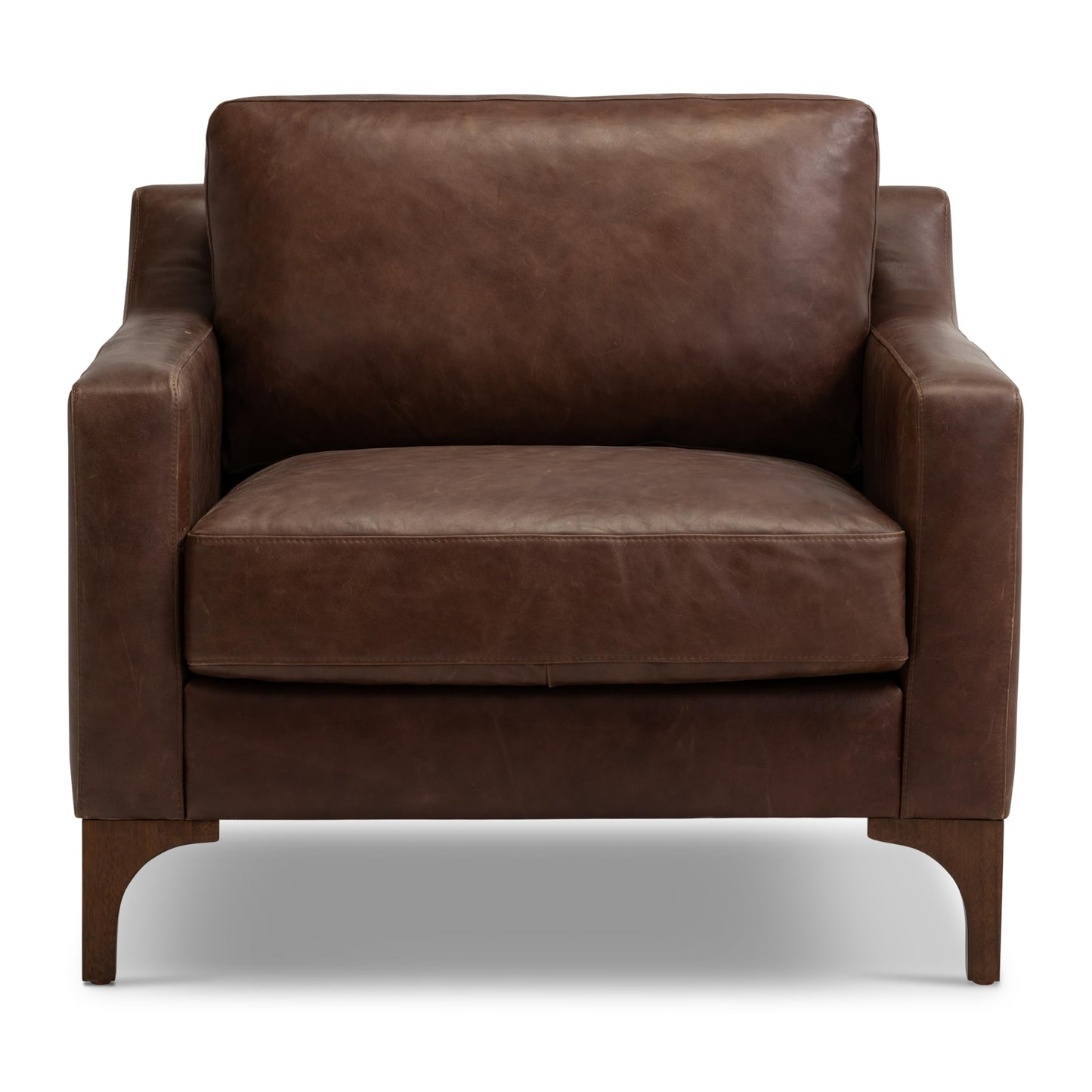 Poly & BARK Mateo Leather Lounge Chair – Cognac Tan Full-Grain Leather Upholstery – Modern Upholstered Accent Chair for Living Room or Bedroom – Indoor Lounge Seating with Timeless Comfort