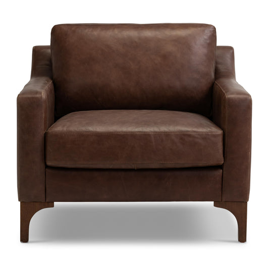 Poly & BARK Mateo Leather Lounge Chair – Cognac Tan Full-Grain Leather Upholstery – Modern Upholstered Accent Chair for Living Room or Bedroom – Indoor Lounge Seating with Timeless Comfort
