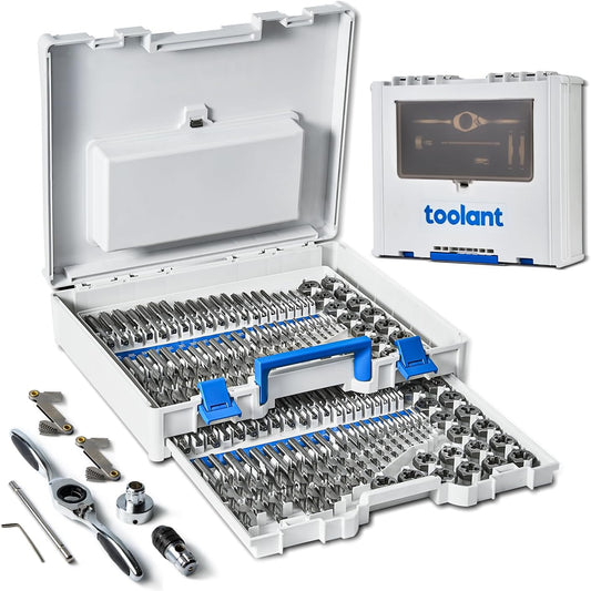 toolant 127 Piece Ratcheting Tap and Die Set, SAE/Metric Tap and Die Set with Assortment Drill Bit for Threading, Double-Layer Tool Box