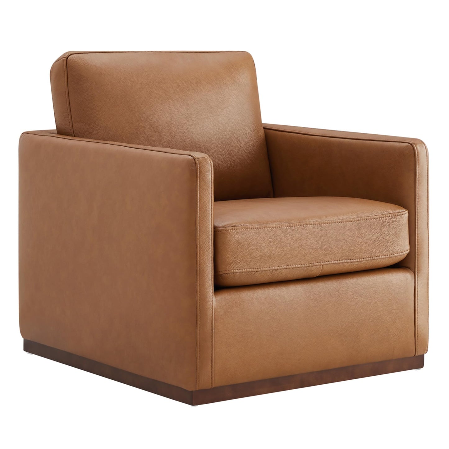 CHITA Genuine Leather Swivel Accent Chair, FSC Certified Mid Century Modern Arm Chair for Living Room and Bedroom, Fully Assembled, Saddle