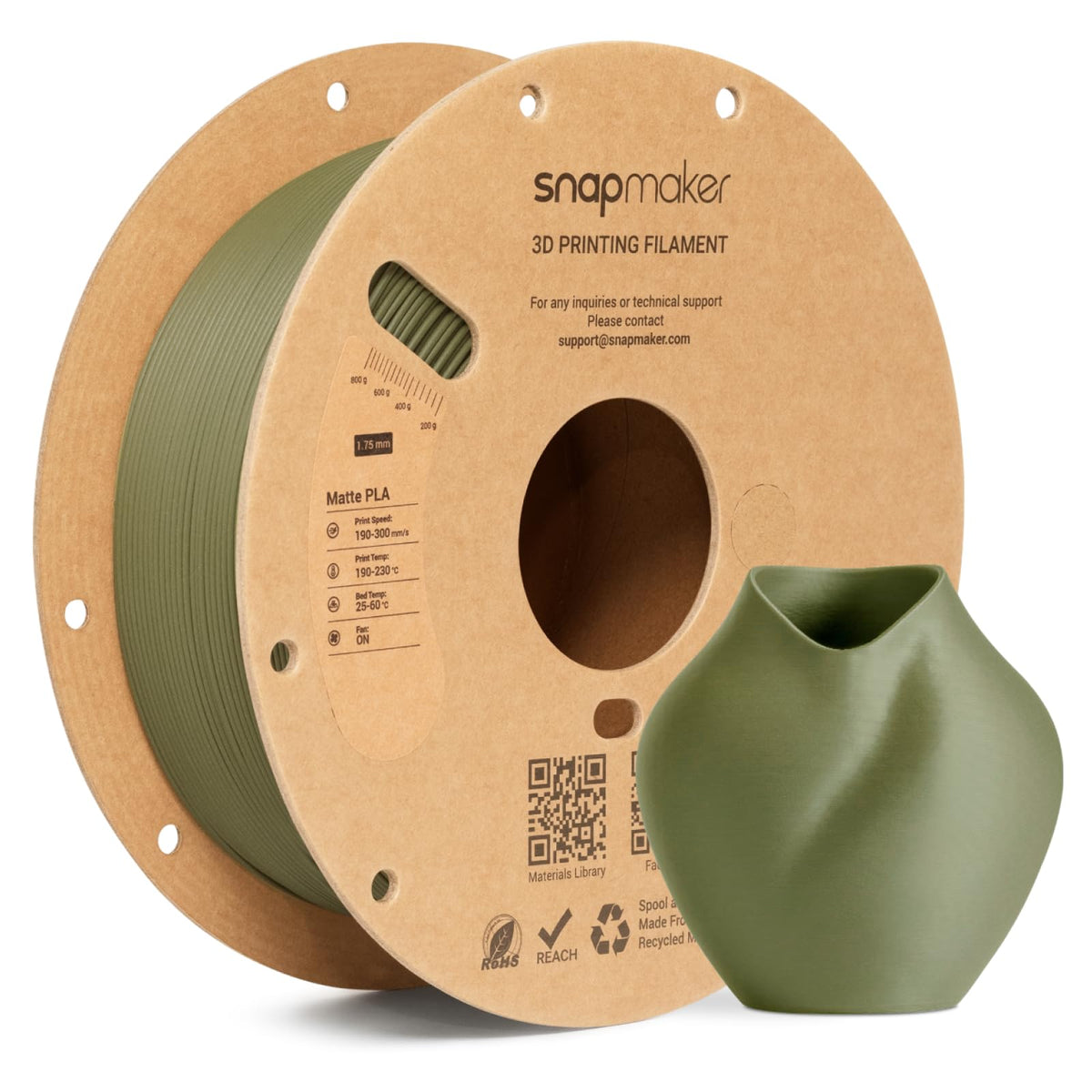 Snapmaker Matte PLA Filament 1.75mm,3D Printer Filament 1kg(2.2lbs)