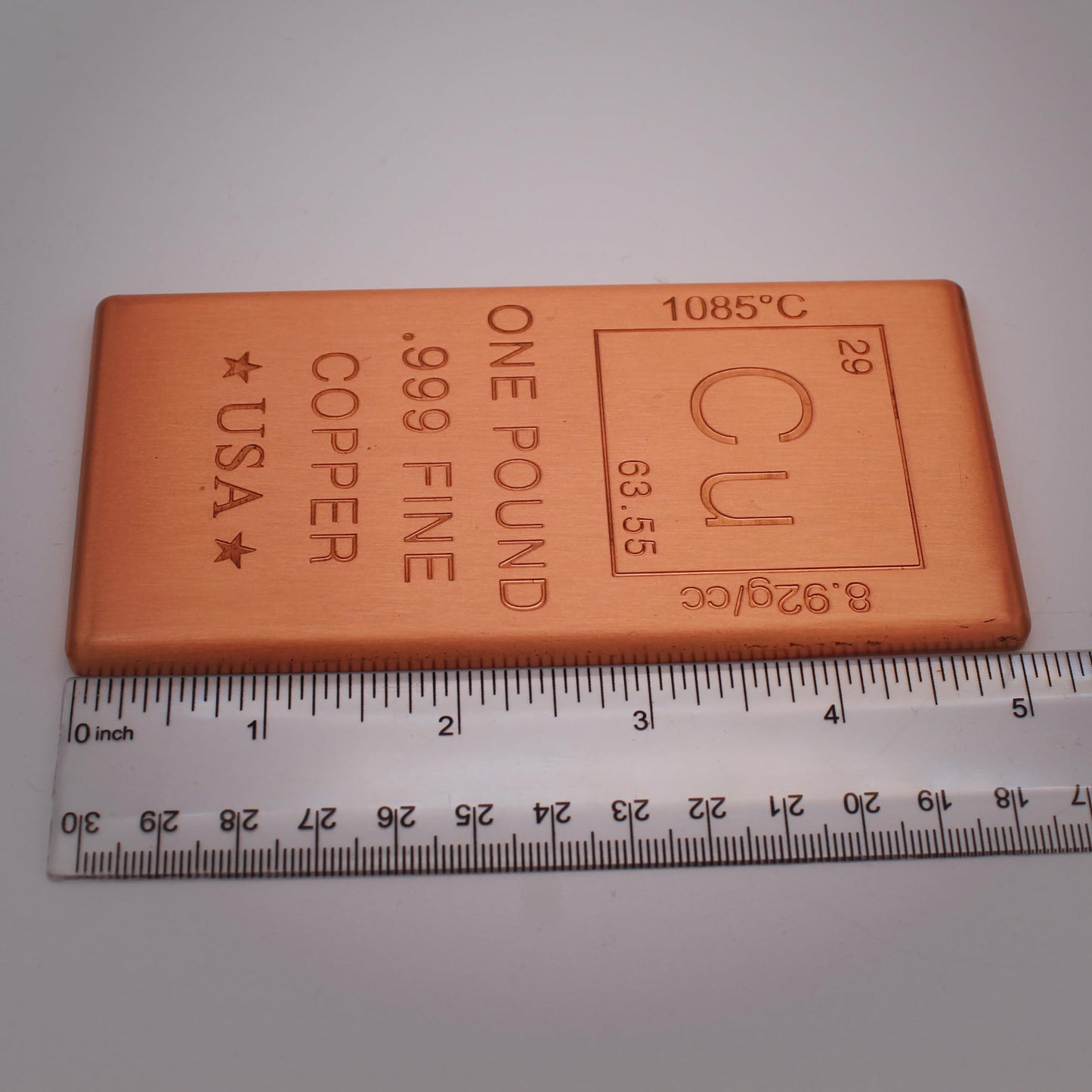 1 lb Copper Bar (Flat Style) .999 Pure Bullion with Periodic Table Element Design (1 Pound) by Mint State Gold