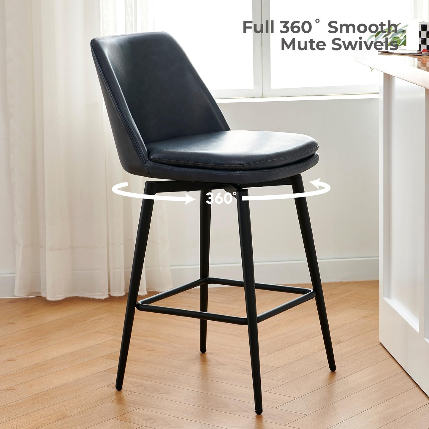 CHITA Swivel Bar Stools, 27.2" Counter Height Bar Stools Set of 3, FSC Certified Upholstered Modern Counter Stools, Metal Legs, Faux Leather, Saddle Brown