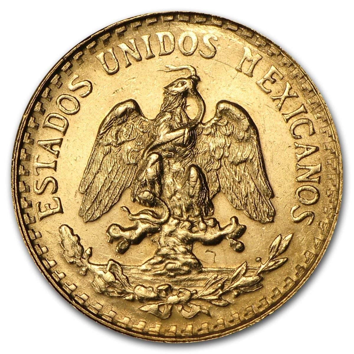 1919-1948 (Random Year) Mexican 1/5 Hidalgo Gold 2 Pesos Coin Brilliant Uncirculated with Certificate of Authenticity - Moneda de Oro Puro 2 MX BU