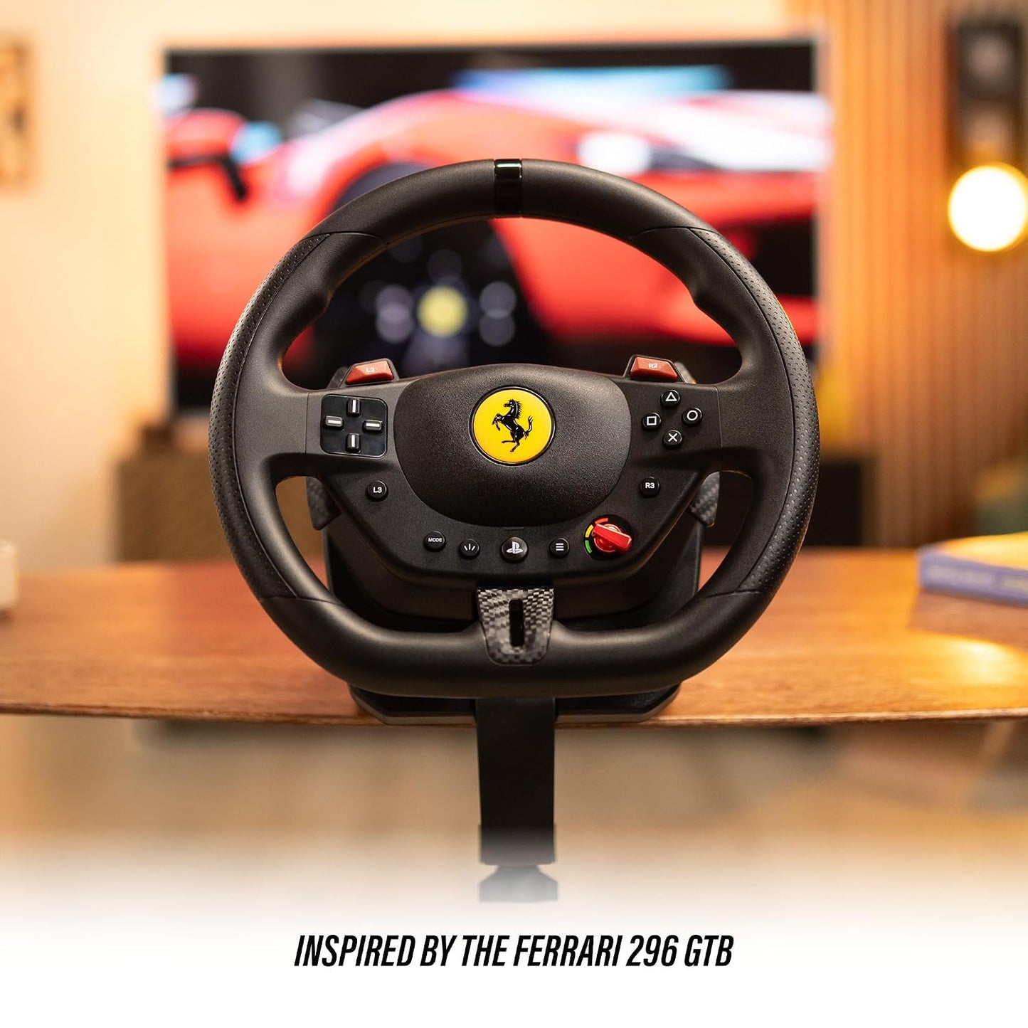 Thrustmaster T98 P Ferrari Licensed Racing Wheel & Pedal Set - PS5 & PC | 240-degree rotation, bungee-cord resistance, paddle shifters, 3 driving modes, Hall-Effect sensors, tool-free desk clamp