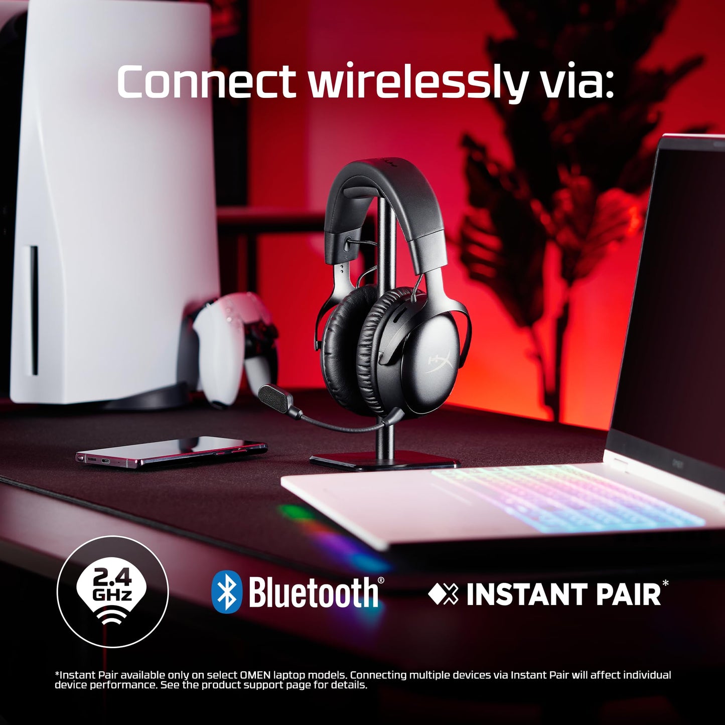 HyperX Cloud III S – Wireless Gaming Headset, 2.4GHz, Bluetooth, Battery Life up to 120 Hours 2.4GHz / 200 Hours Bluetooth, 53mm Angled Drivers, 10mm Detachable Mic, Customizable – Black/Red | 2.4GHz, Bluetooth, 53mm Angled Drivers, 10mm Detachable Mic