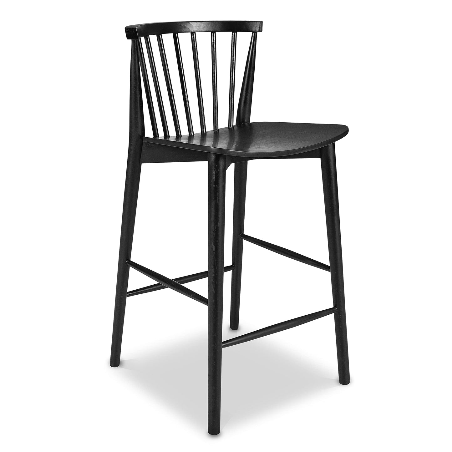 Poly & BARK Ligna Counter Stool in Black – Mid-Century Inspired Stool with Sculpted Spindle Back – Solid American Oak Frame and Engineered Wood Veneered Seat – Fully Assembled and Ready to Use