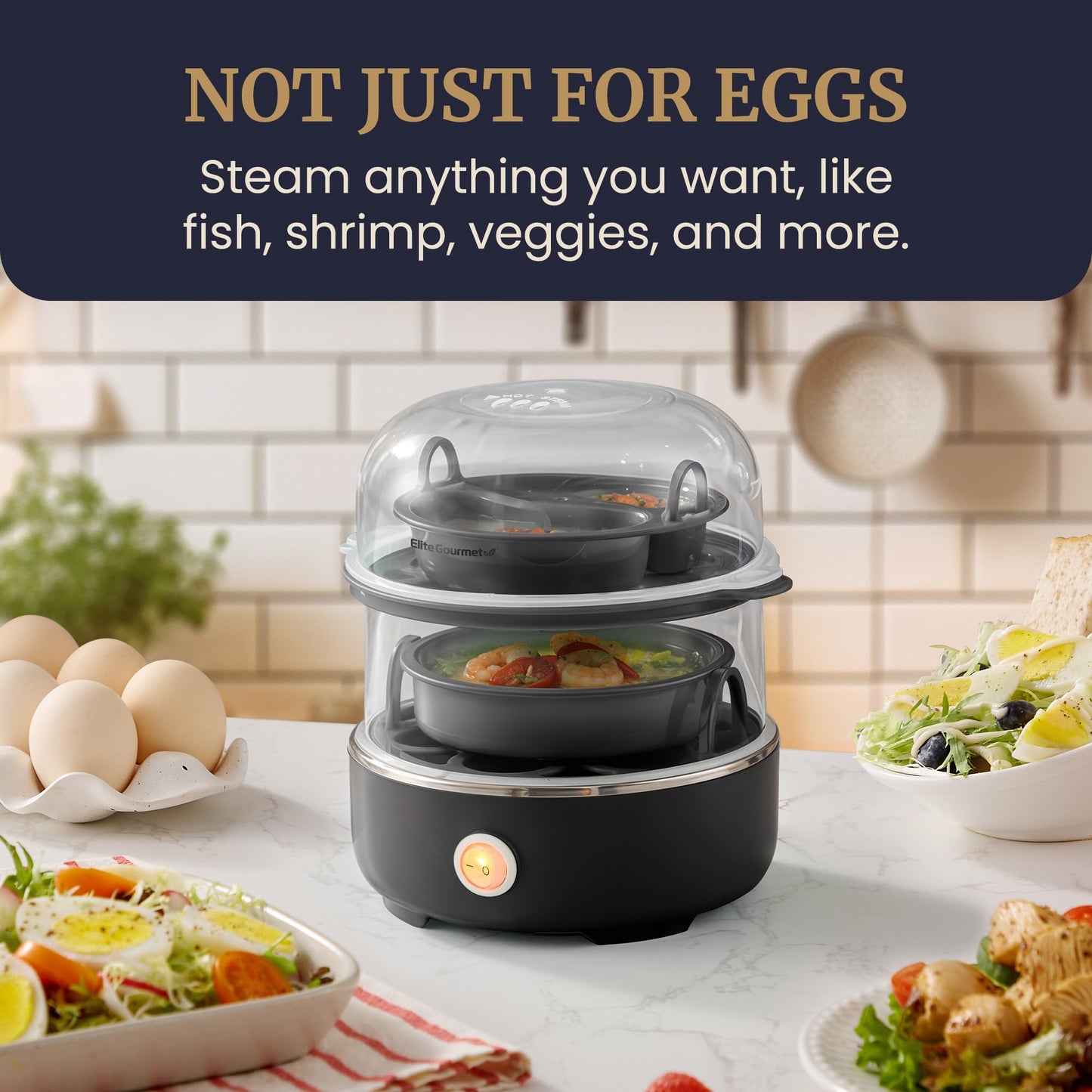 Elite Gourmet EGC115B Easy Egg Cooker Electric 7-Egg Capacity, Soft, Medium, Hard-Boiled Egg Cooker with Auto Shut-Off, Measuring Cup Included, BPA Free, Classic Black