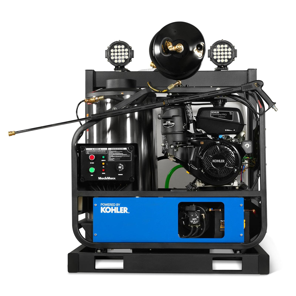 MechMaxx 4000 PSI 4 GPM Kohler E-Start Engine Hot Water Pressure Washer Skid Mounted with 245 Gal Tank, Model HPW40KBT