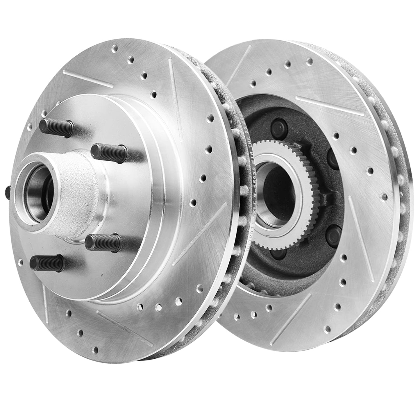Detroit Axle - Front Brake Kit for Chevy GMC Silverado Sierra Suburban Express Savana 1500 Tahoe Yukon XL Escalade ESV EXT XTS Drilled & Slotted Brake Rotors Ceramic Brakes Pads : 12.99'' inch Rotor