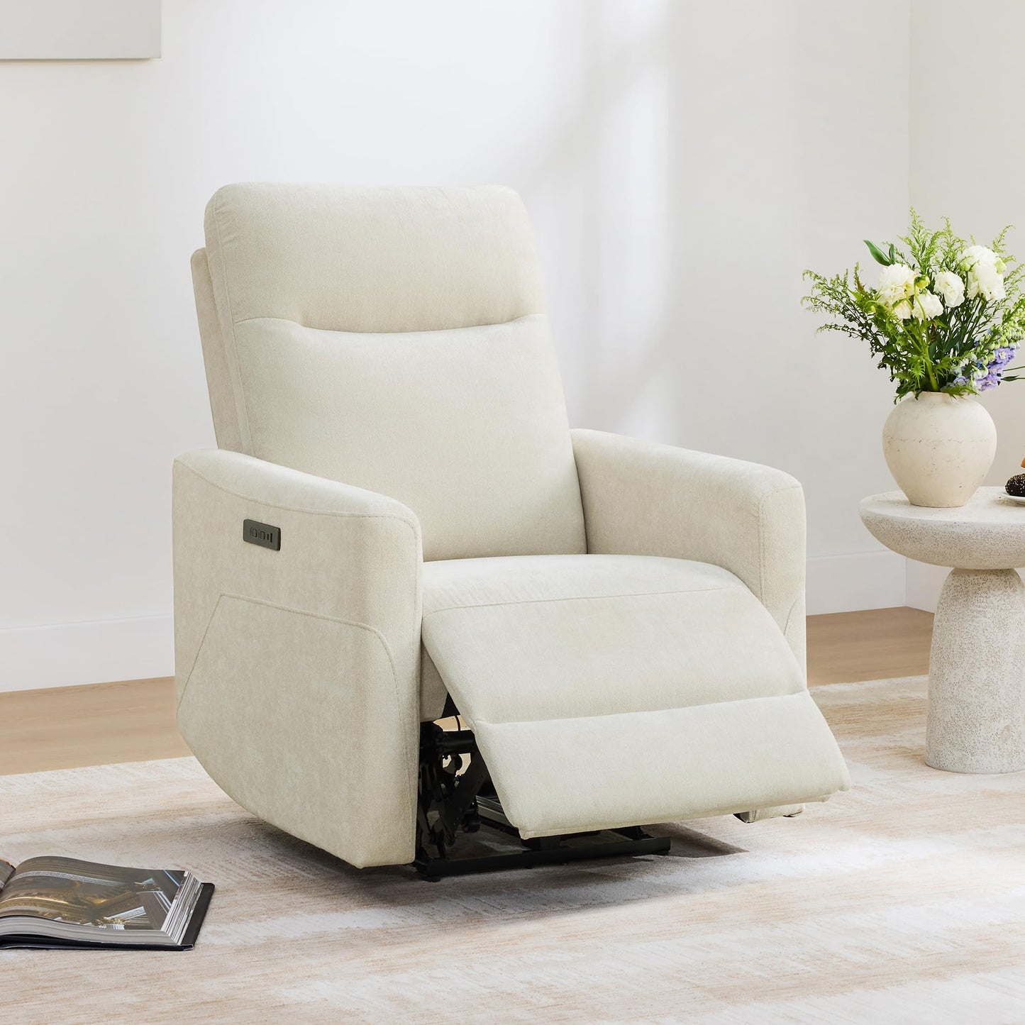 CHITA Genuine Leather Power Recliner Chair for Adults, Electric Wall Hugger Recliner for Small Spaces, Modern Living Room and RV Recliner Chair with Adjustable Power Headrest & Charging Ports, Brown
