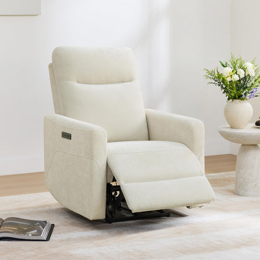 CHITA Genuine Leather Power Recliner Chair for Adults, Electric Wall Hugger Recliner for Small Spaces, Modern Living Room and RV Recliner Chair with Adjustable Power Headrest & Charging Ports, Brown