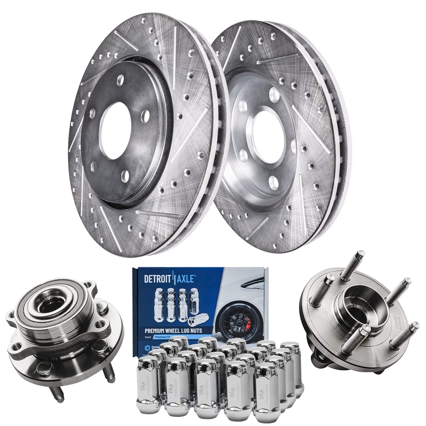 Detroit Axle - Brake Kit for 2011-2020 Jeep Grand Cherokee Dodge Durango Replacement Front & Rear Drilled & Slotted Disc Brake Rotors Ceramic Brakes Pads : 12.99" inch Rotor