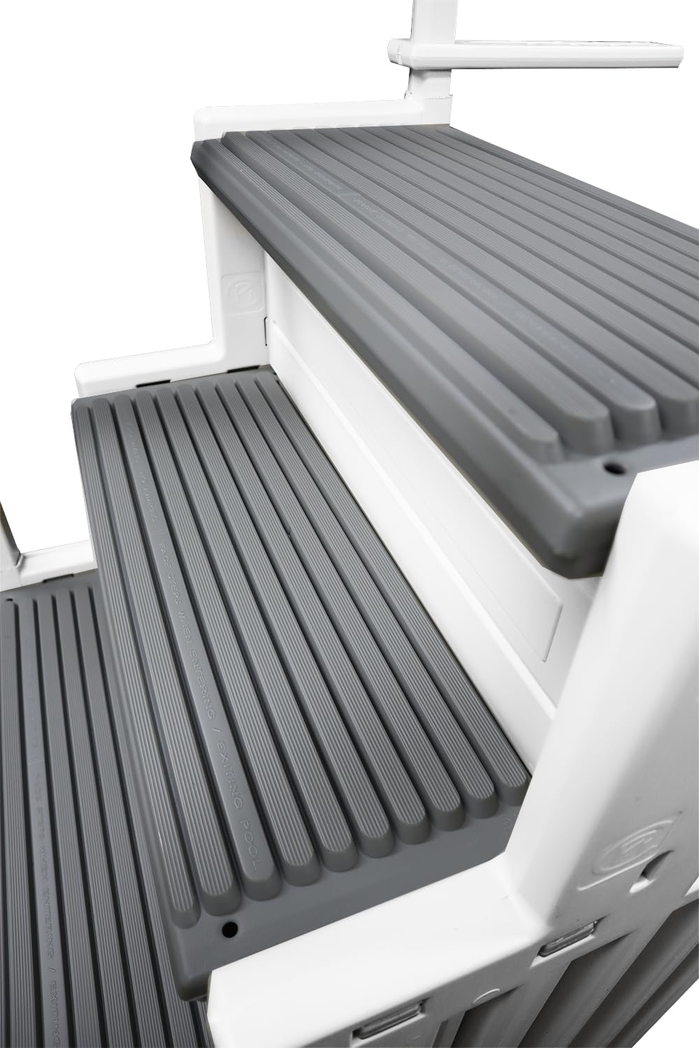 Confer Plastics Step-1X: Sturdy Above Ground Entry System with Dual Handrails and Slip-Resistant Steps, Easy Installation, Supports up to 400 lbs - Proudly Made in USA. Warm Grey with Grey Treads