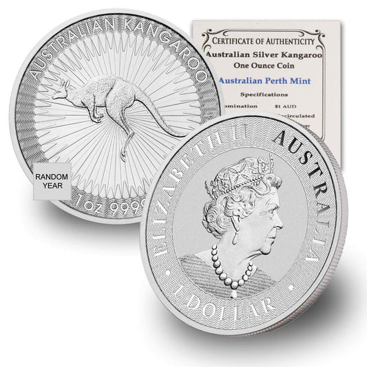 2015 - Present (Random Year) 1 oz Australian Silver Kangaroo Coin Brilliant Uncirculated with Certificate of Authenticity $1 Seller BU