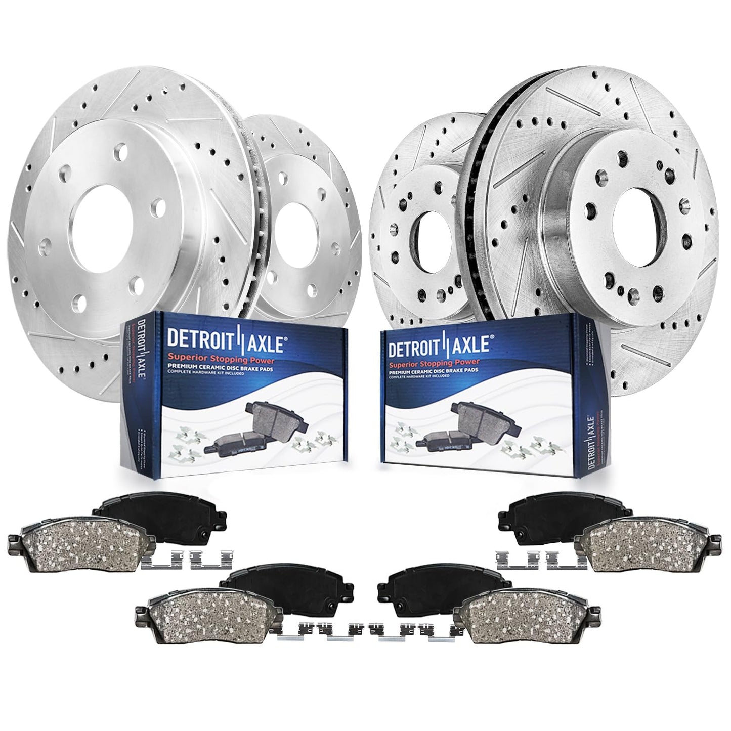 Detroit Axle - Brake Kit for 2011-2020 Jeep Grand Cherokee Dodge Durango Replacement Front & Rear Drilled & Slotted Disc Brake Rotors Ceramic Brakes Pads : 12.99" inch Rotor