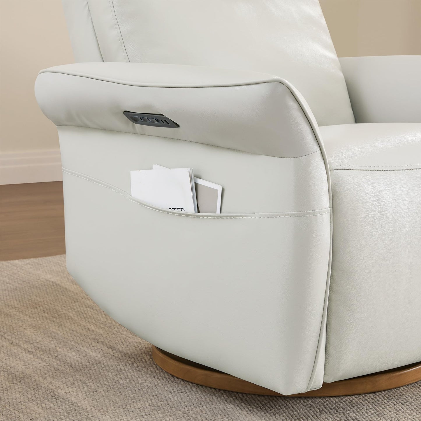 CHITA Power Recliner Chair, Electric Triple-Motor Swivel Glider Nursery Rocking Chair with Adjustable Power Headrest and Lumbar Support, GREENGARD Gold Certified, Solid Wood Base, Linen