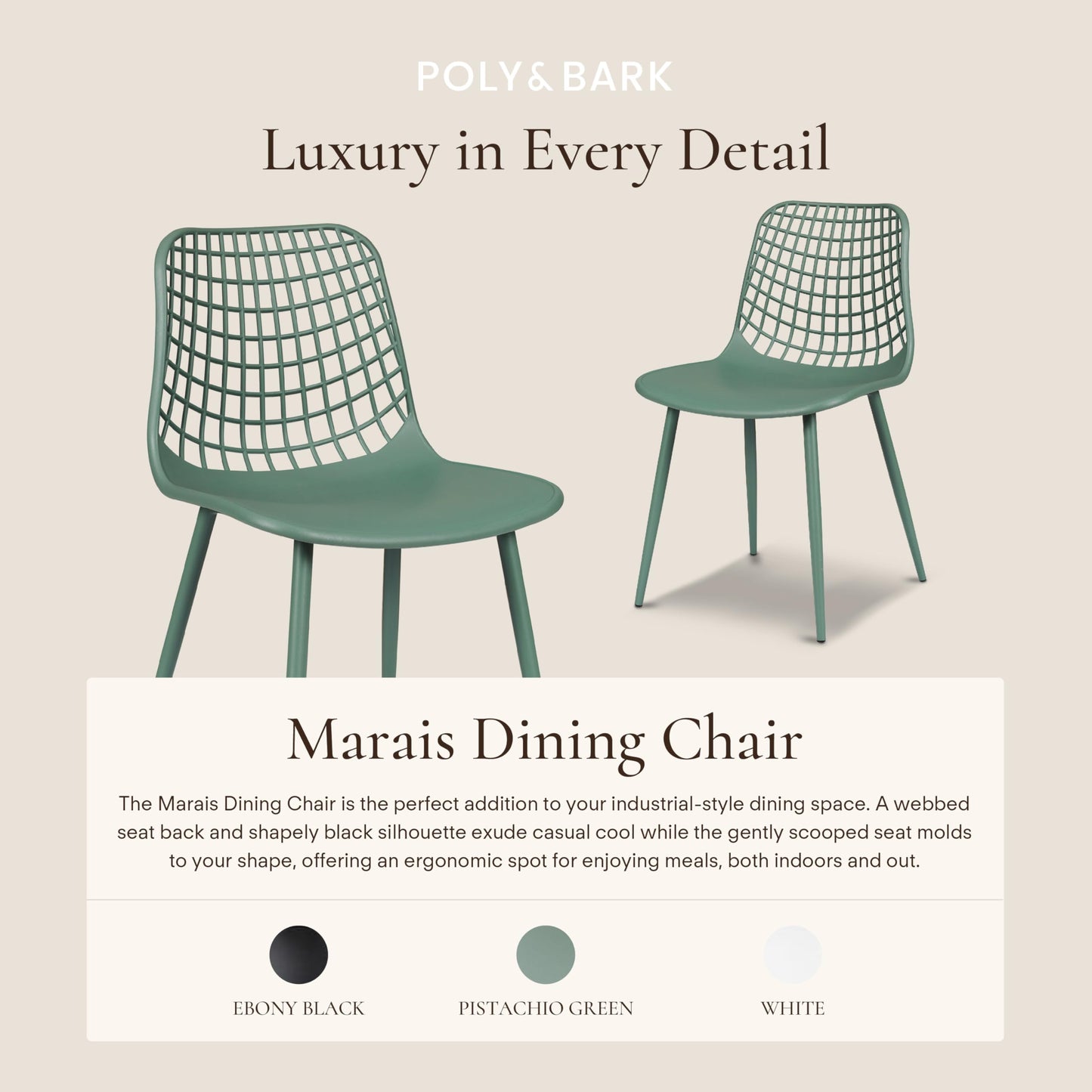 POLY & BARK Isla Modern Dining Chairs Set of 4 – Mid Century Modern Plastic Dining Chair with Metal Legs – Kitchen & Dining Room Chairs – Indoor/Outdoor – White