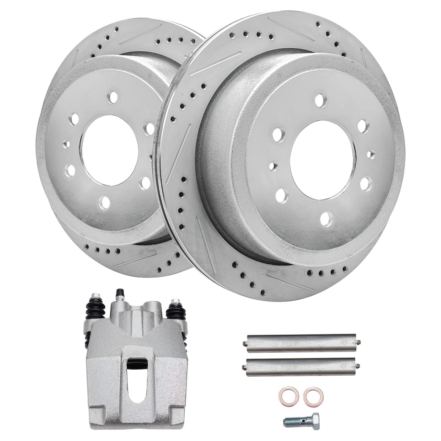 Detroit Axle - Front Brake Kit for Chevy Impala Malibu Equinox GMC Terrain Buick LaCrosse Regal Allure Saab 9-5 Drilled Slotted Disc Brake Rotors Ceramic Brakes Pads Replacement : 12.64'' inch Rotor