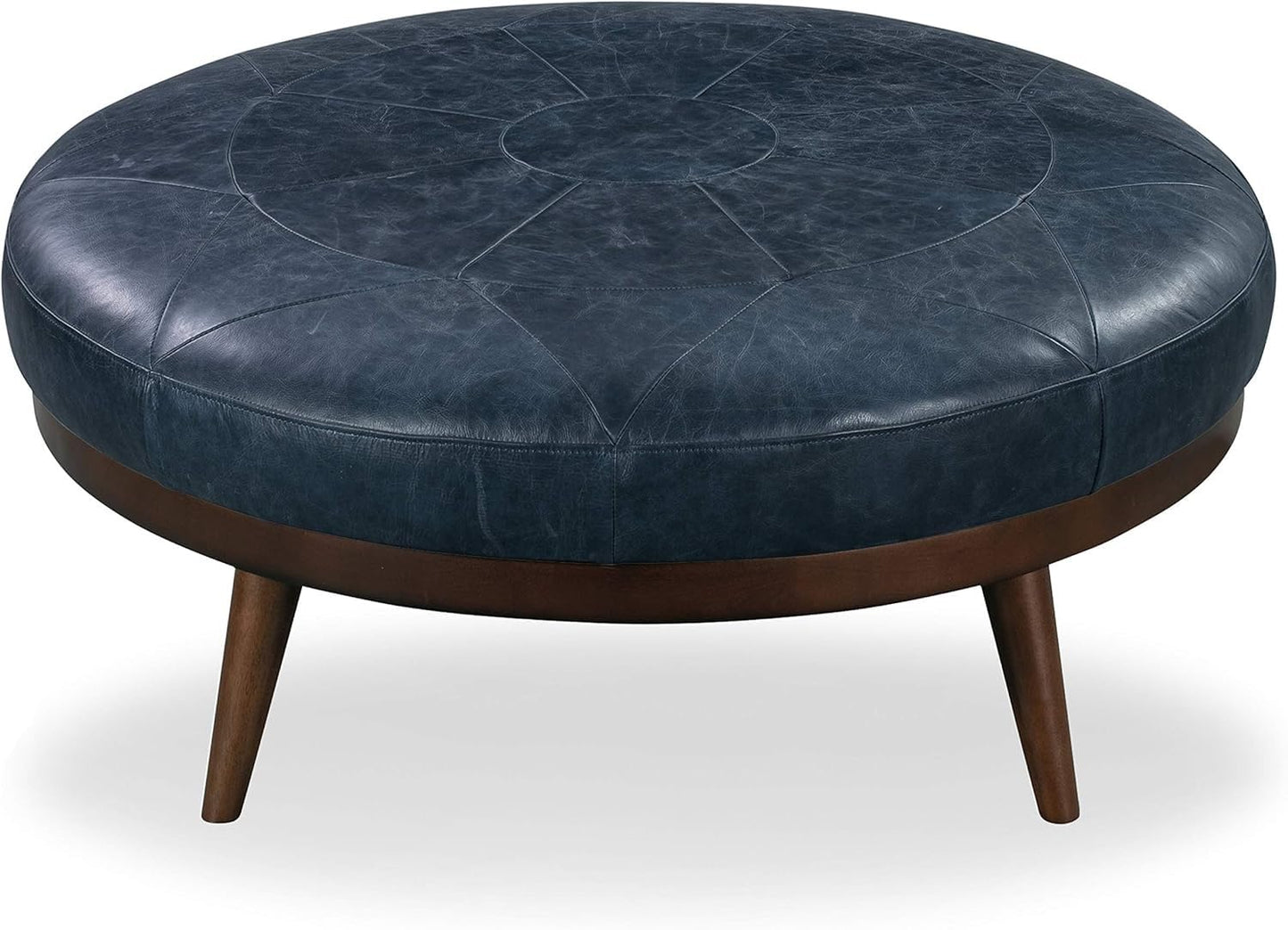 POLY & BARK Denver Ottoman – 43" Large Pouf with Feather-Down Topper – Full-Grain Leather Upholstered Pouf Ottoman for Living Room – Vintage Italian Leather in Cognac Tan