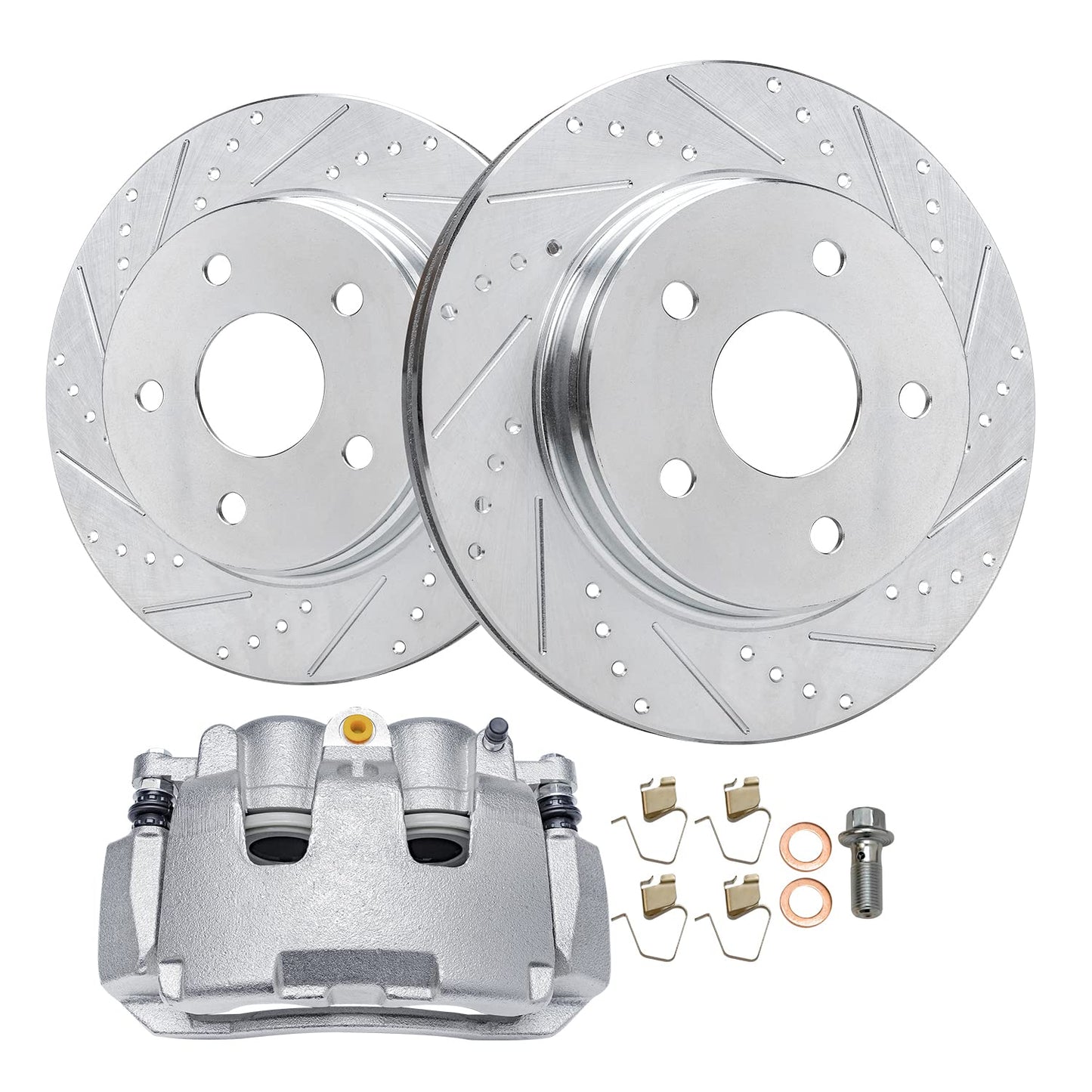 Detroit Axle - Front Brake Kit for 2006-2018 Dodge Ram 1500, 07-09 Durango Chrysler Aspen, 2019-2024 Ram 1500 Classic, Drilled and Slotted Disc Brake Rotors Ceramic Brakes Pads Replacement