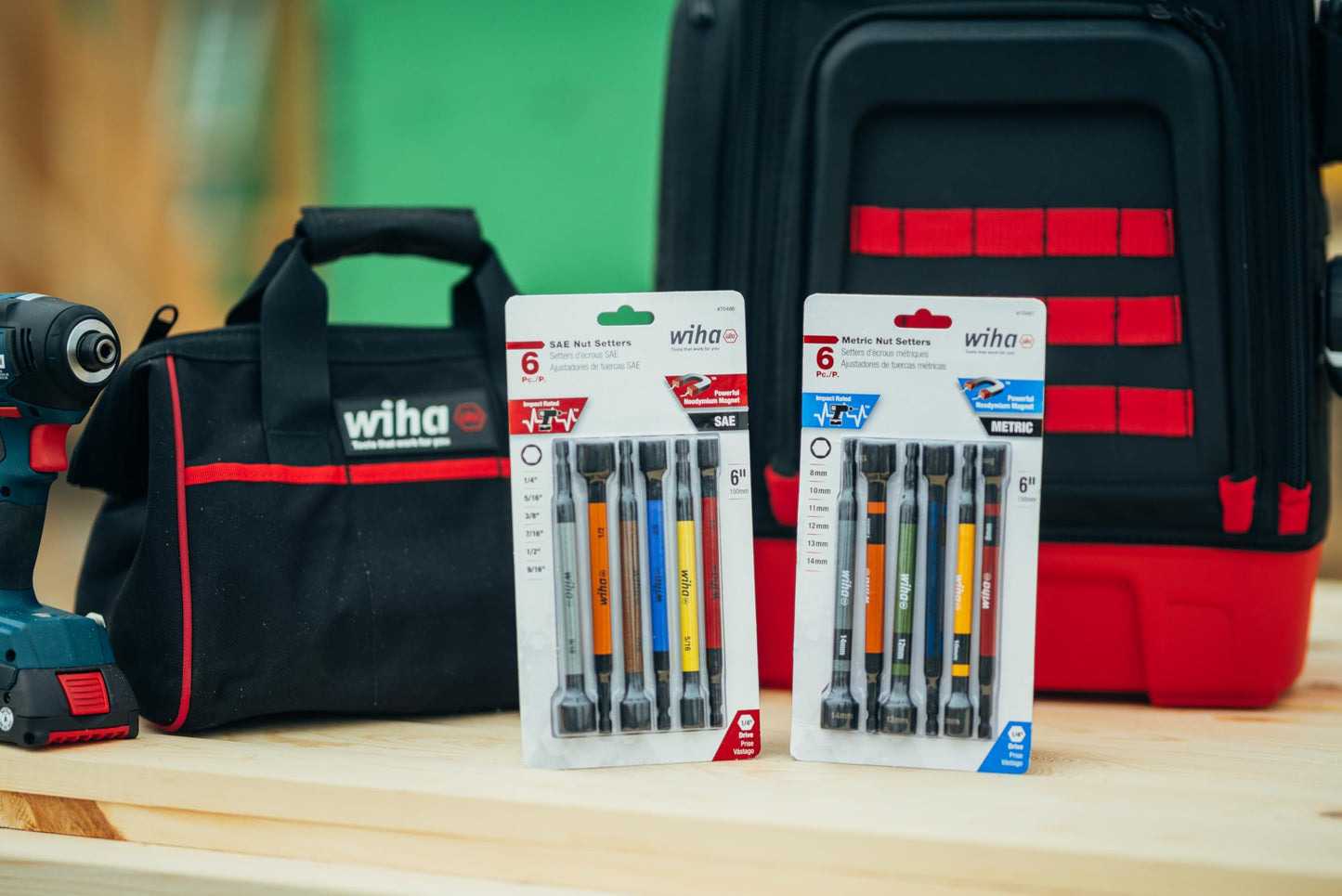 Wiha 70486 Magnetic Nut Setter Set, 6 Piece SAE, Color Coded, 1/4-Inch Hex Drive, Impact Rated