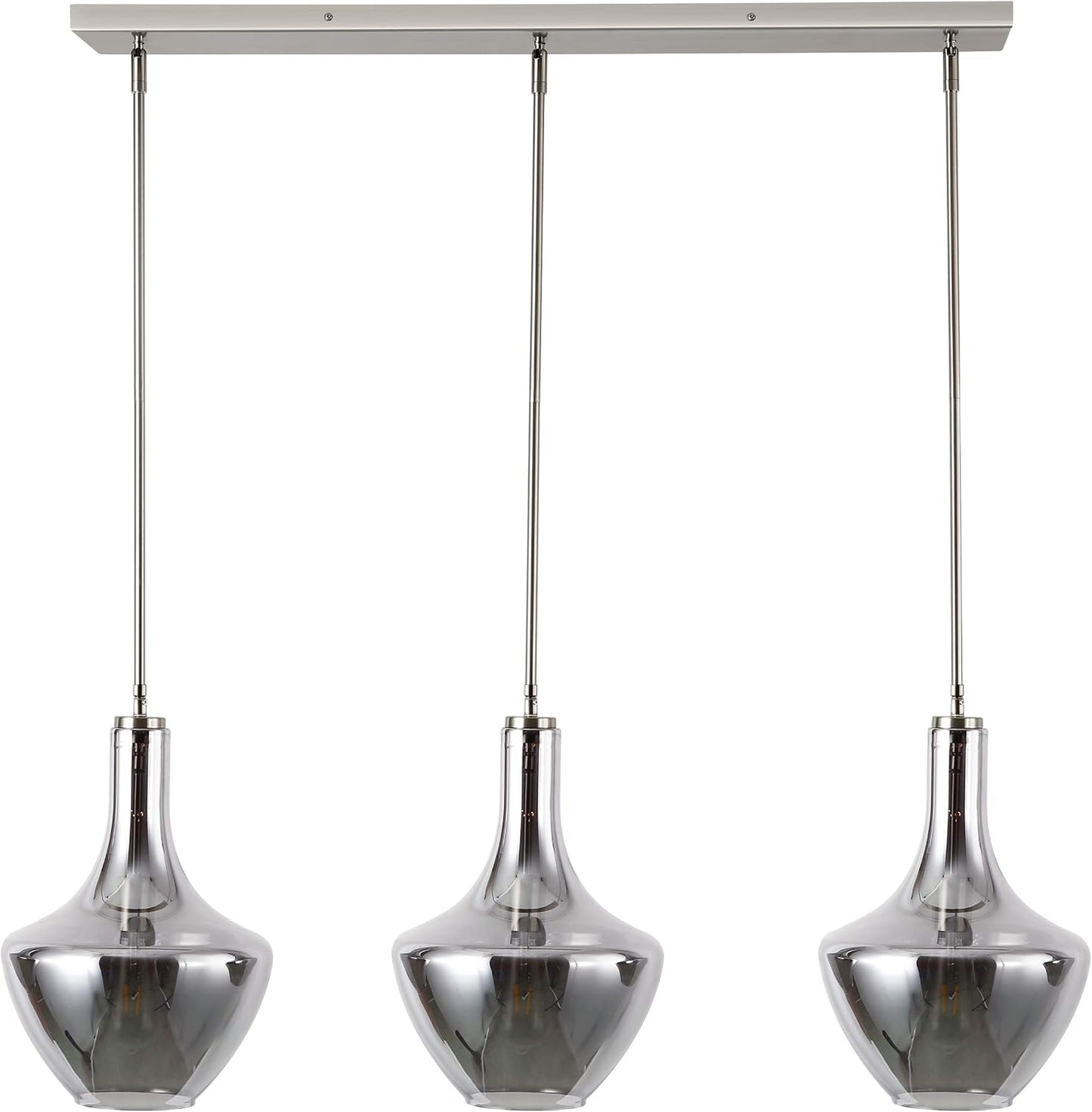 Light Society Modena 3-Light Island Light, Chrome Glass with Satin Nickel Finish, Contemporary Mid Century Modern Style Lighting Fixture
