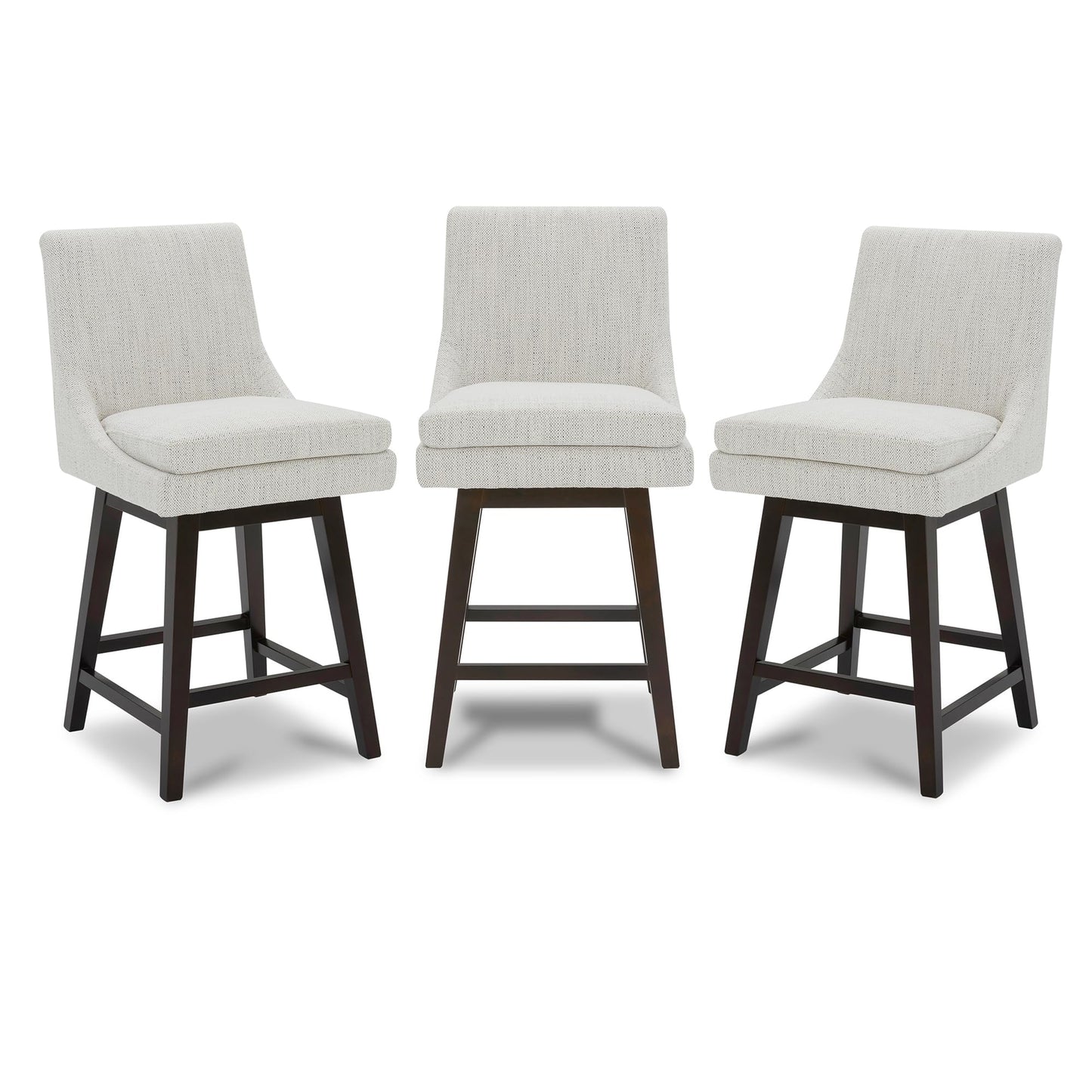 CHITA Bar Height Swivel Barstool with Back Set of 2, FSC Certified Upholstered Bar Stool, 30.7" H Seat Height, Fabric in Ivory