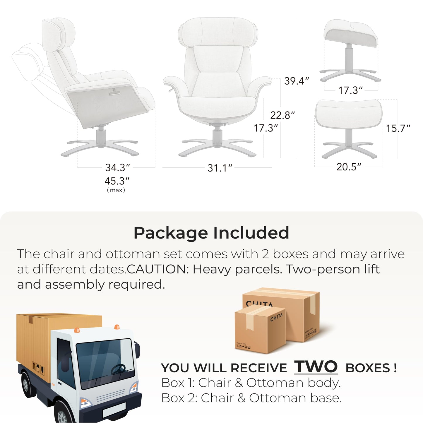 CHITA Genuine Leather Reclining Swivel Chair with Adjustable Headrest and Ottoman for Living Room, Office, Saddle