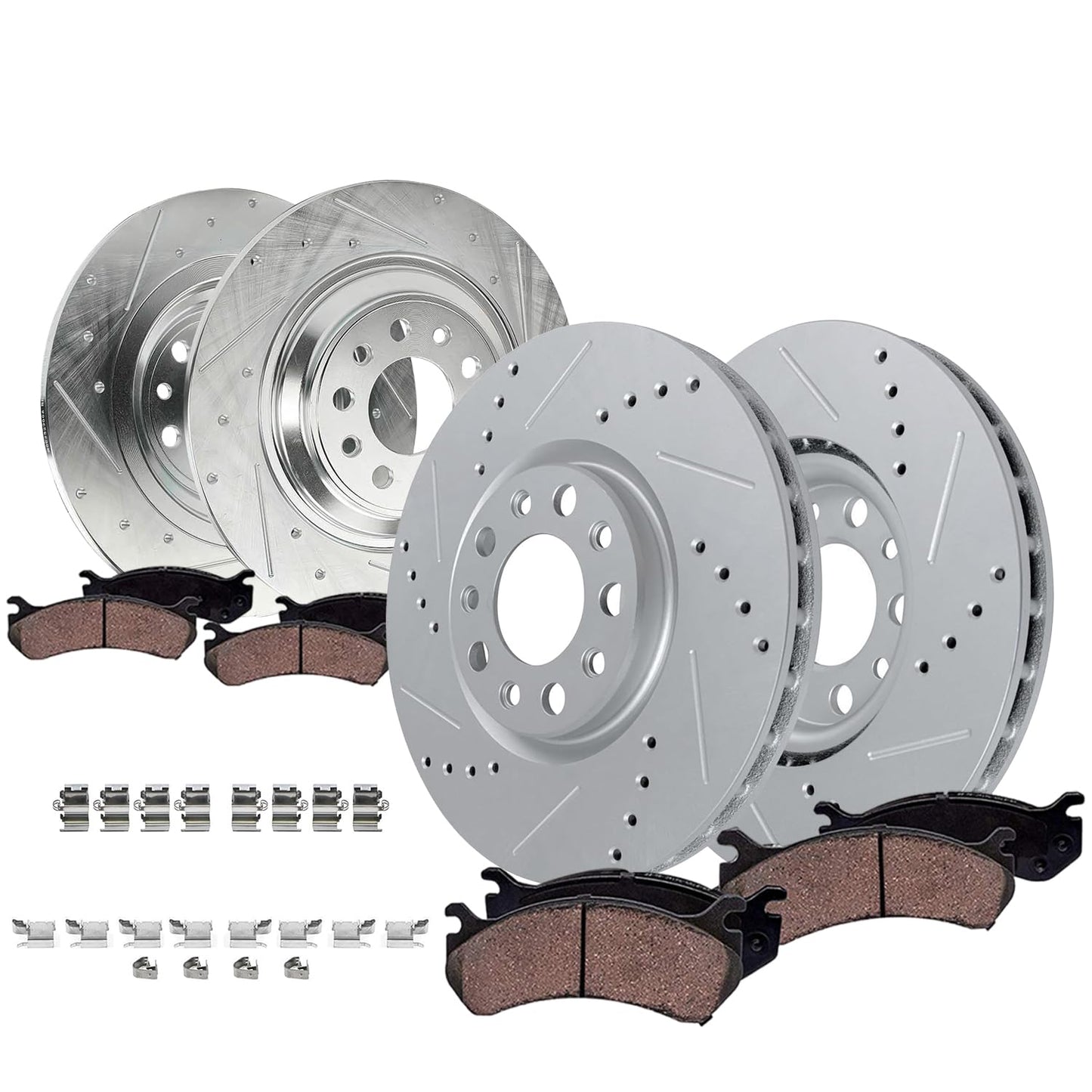 Detroit Axle - Brake Kit for 2011-2020 Jeep Grand Cherokee Dodge Durango Replacement Front & Rear Drilled & Slotted Disc Brake Rotors Ceramic Brakes Pads : 12.99" inch Rotor