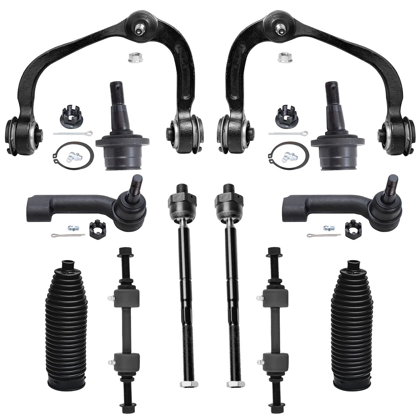 Detroit Axle - 12pc Front End Kit for 07-13 Chevy Silverado 1500 GMC Sierra | Suburban Yukon XL 1500 Tahoe Escalade ESV EXT, 2 Upper Control Arms 2 Sway Bars 4 Tie Rods 2 Lower Ball Joints 2 Boots