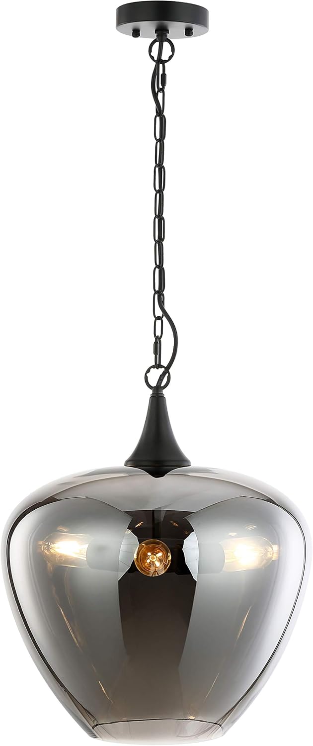 Light Society Malibu Pendant Light, Smoke Glass with Black Finish, Contemporary Mid Century Modern Style Lighting Fixture