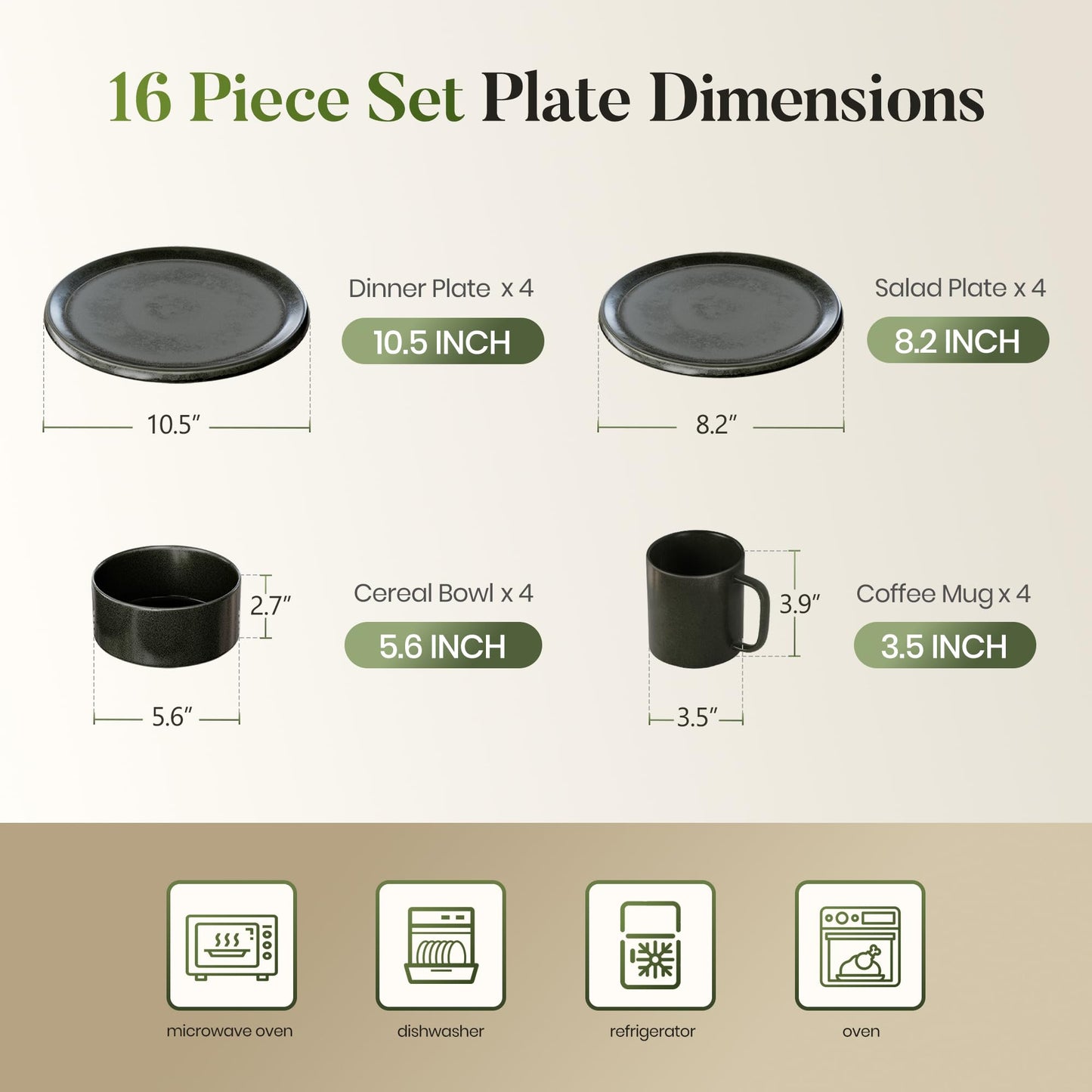 Kitchen Academy Stoneware Dinnerware Sets for 4, 16 Pieces Ceramic Non Toxic Plates and Bowls Sets, Scratch Resistant Handmade Dish Set, Oven & Microwave & Dishwasher Safe, Matte Black