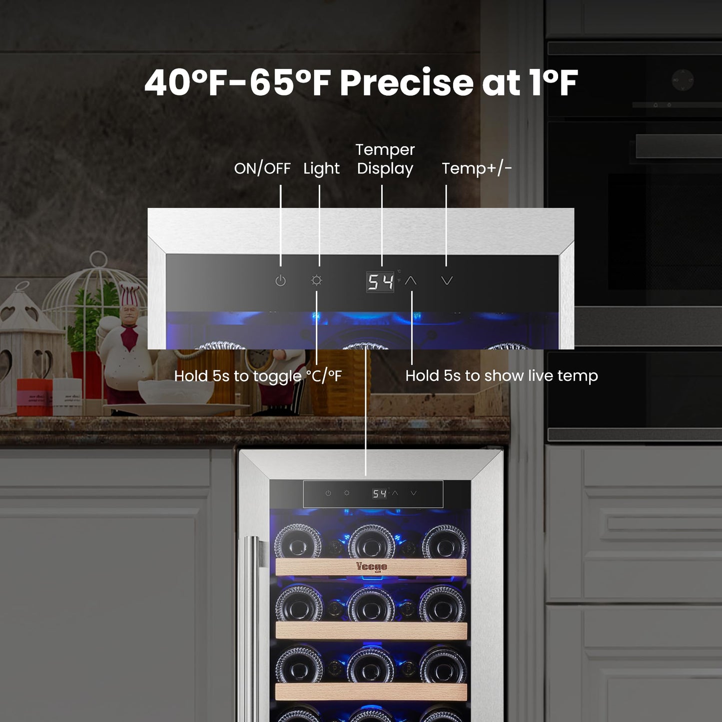 Yeego Wine Fridge Cooler - 24 Inch Dual Zone Wine Fridge Hold 52 Bottles, 40-65°F Wine Refrigerator Glass Door, Built in Fridge, Freestanding Adjustable Shelves Fridge for Beer Soda Drink Home Bar