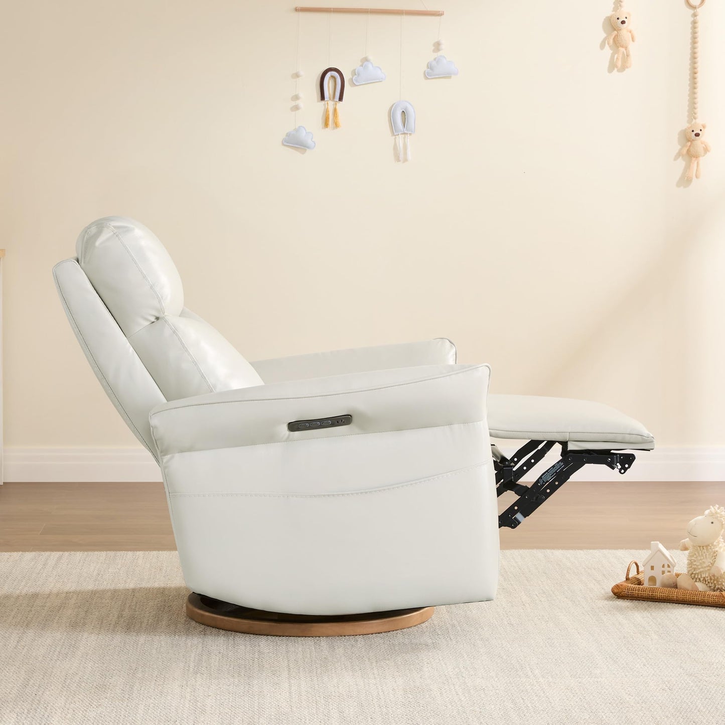 CHITA Power Recliner Chair, Electric Triple-Motor Swivel Glider Nursery Rocking Chair with Adjustable Power Headrest and Lumbar Support, GREENGARD Gold Certified, Solid Wood Base, Linen