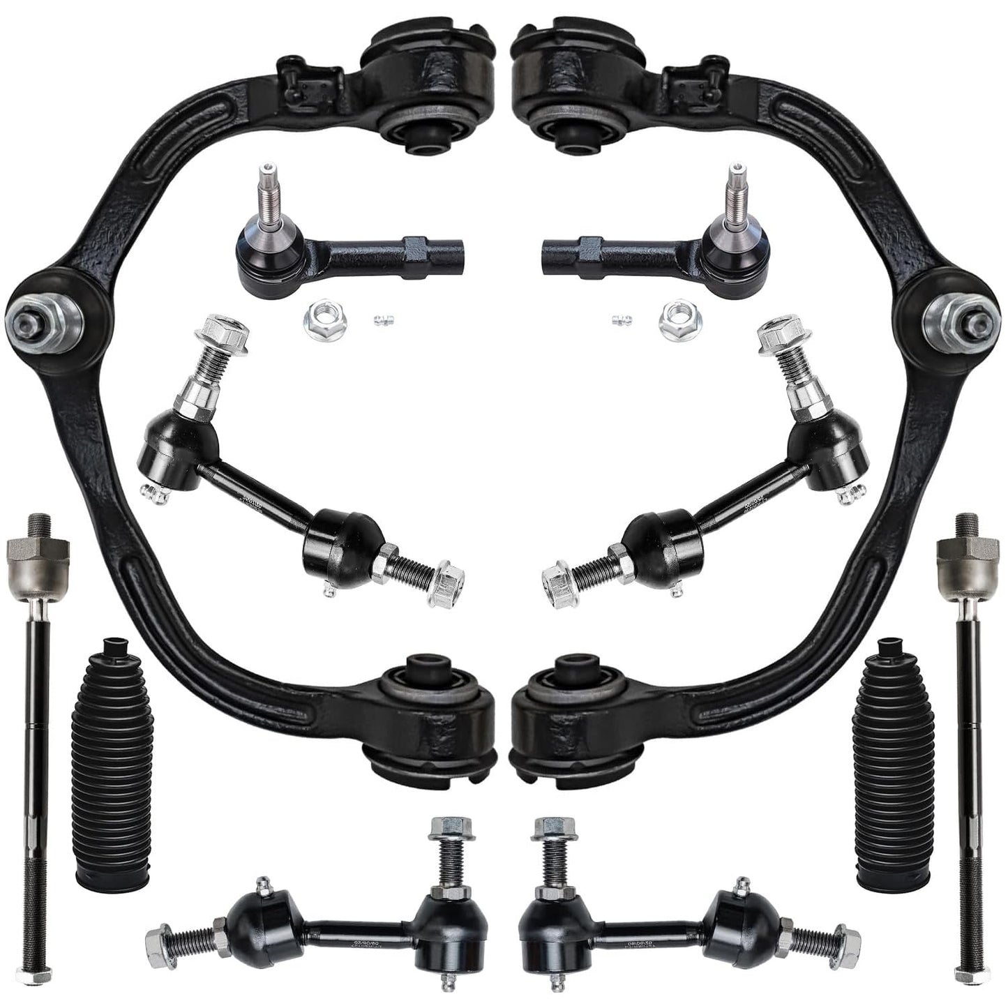 Detroit Axle - 12pc Front End Kit for 07-13 Chevy Silverado 1500 GMC Sierra | Suburban Yukon XL 1500 Tahoe Escalade ESV EXT, 2 Upper Control Arms 2 Sway Bars 4 Tie Rods 2 Lower Ball Joints 2 Boots
