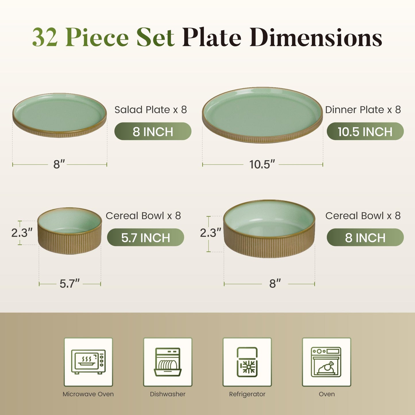 Kitchen Academy Brown Stoneawre Dinnerware Sets for 8, 24Pcs Ceramic Non Toxic Plates and Bowls Sets, Scratch Resistant Dishes, Oven & Microwave Safe