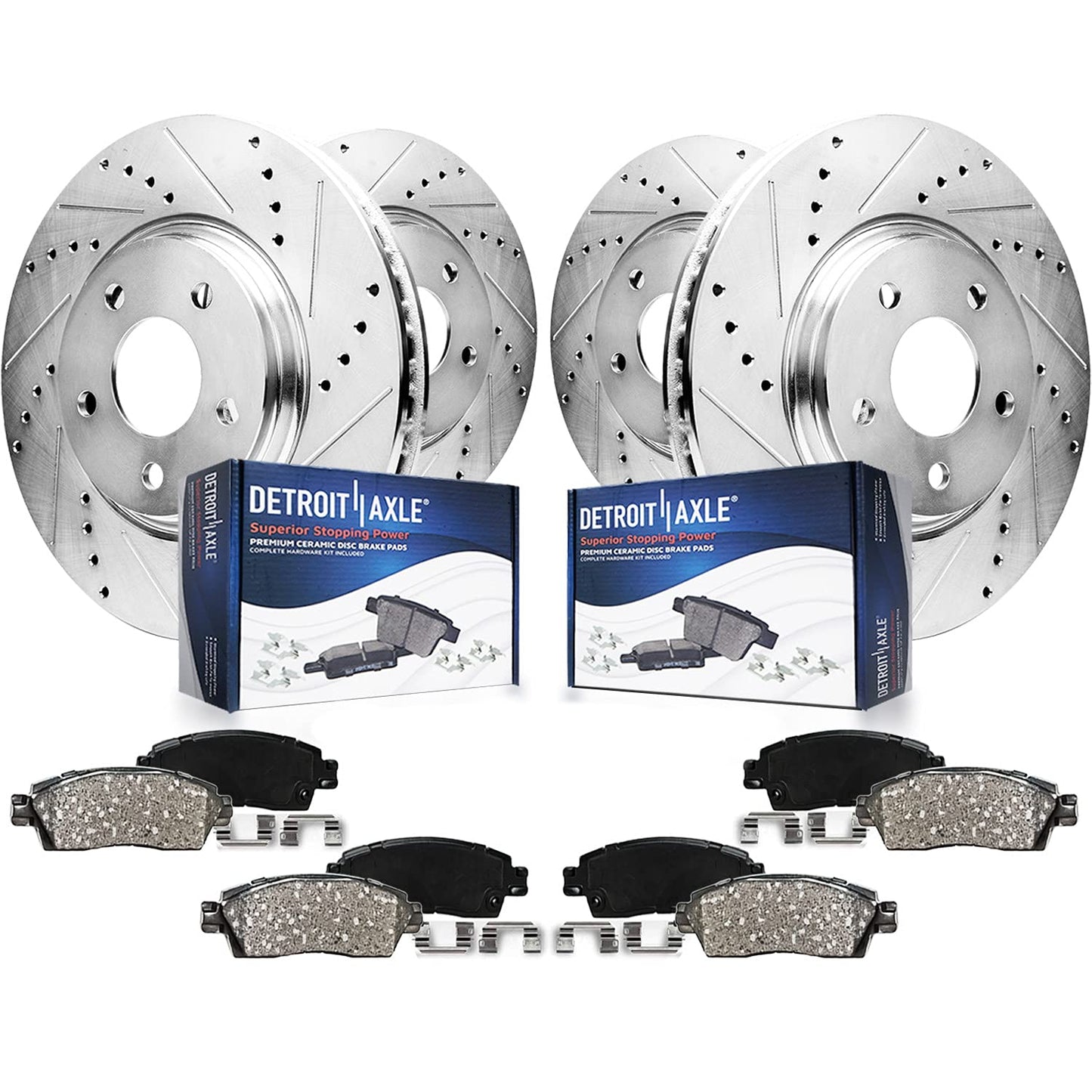 Detroit Axle - 4WD Brake Kit for 2012-2022 Ford F-250 Super Duty 2013-2022 F-350 Super Duty, 14.29" inch Front Rear Drilled Slotted Brake Rotors Ceramic Brakes Pads Replacement