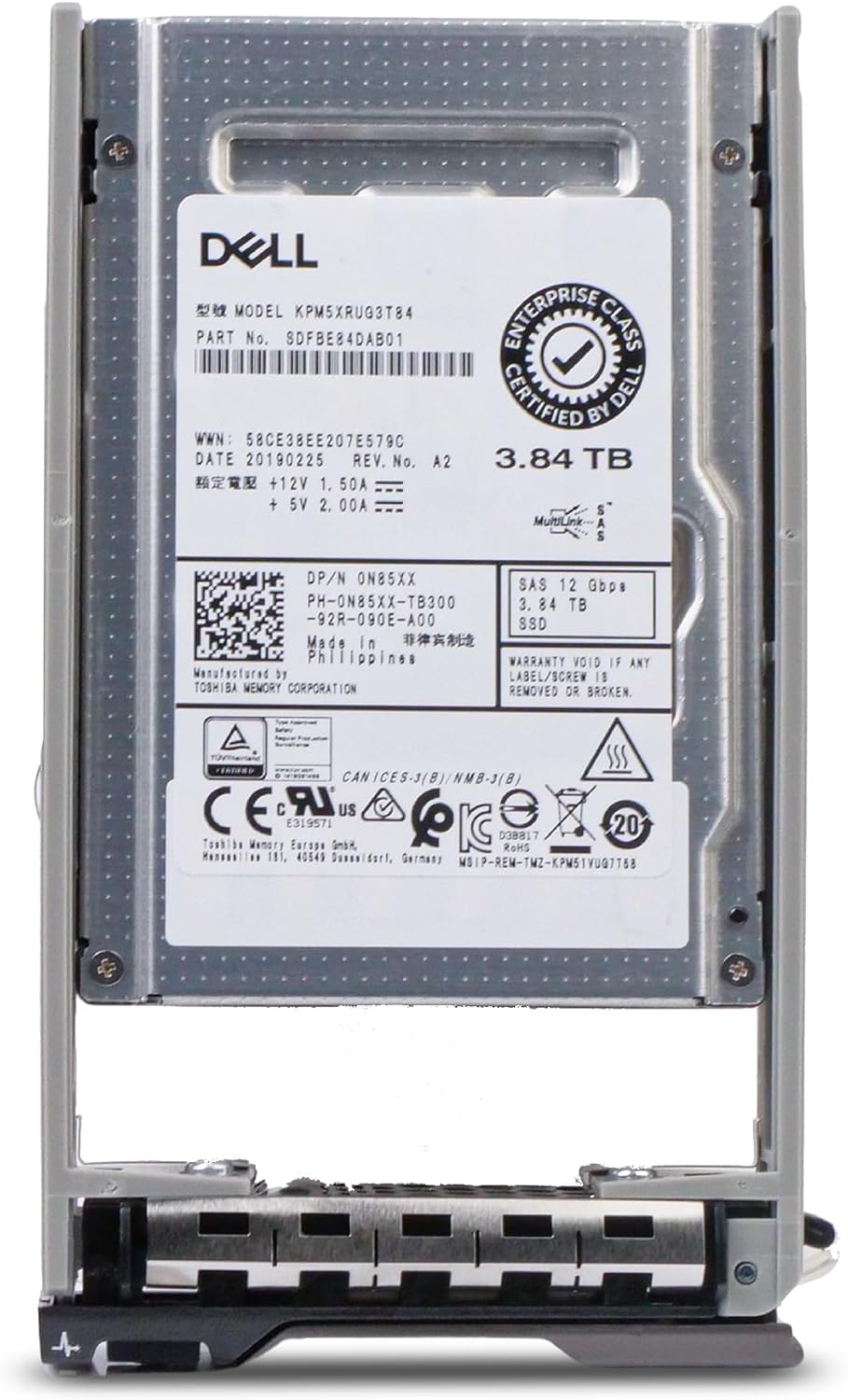 Dell 3.84TB SAS 12Gb/s TLC 2.5in Enterprise PowerEdge Read-Intensive SSD for: R630, R730, R730xd, R830, R930, R620, R720, R720xd, R520, R420 0N85XX G13 (Renewed)