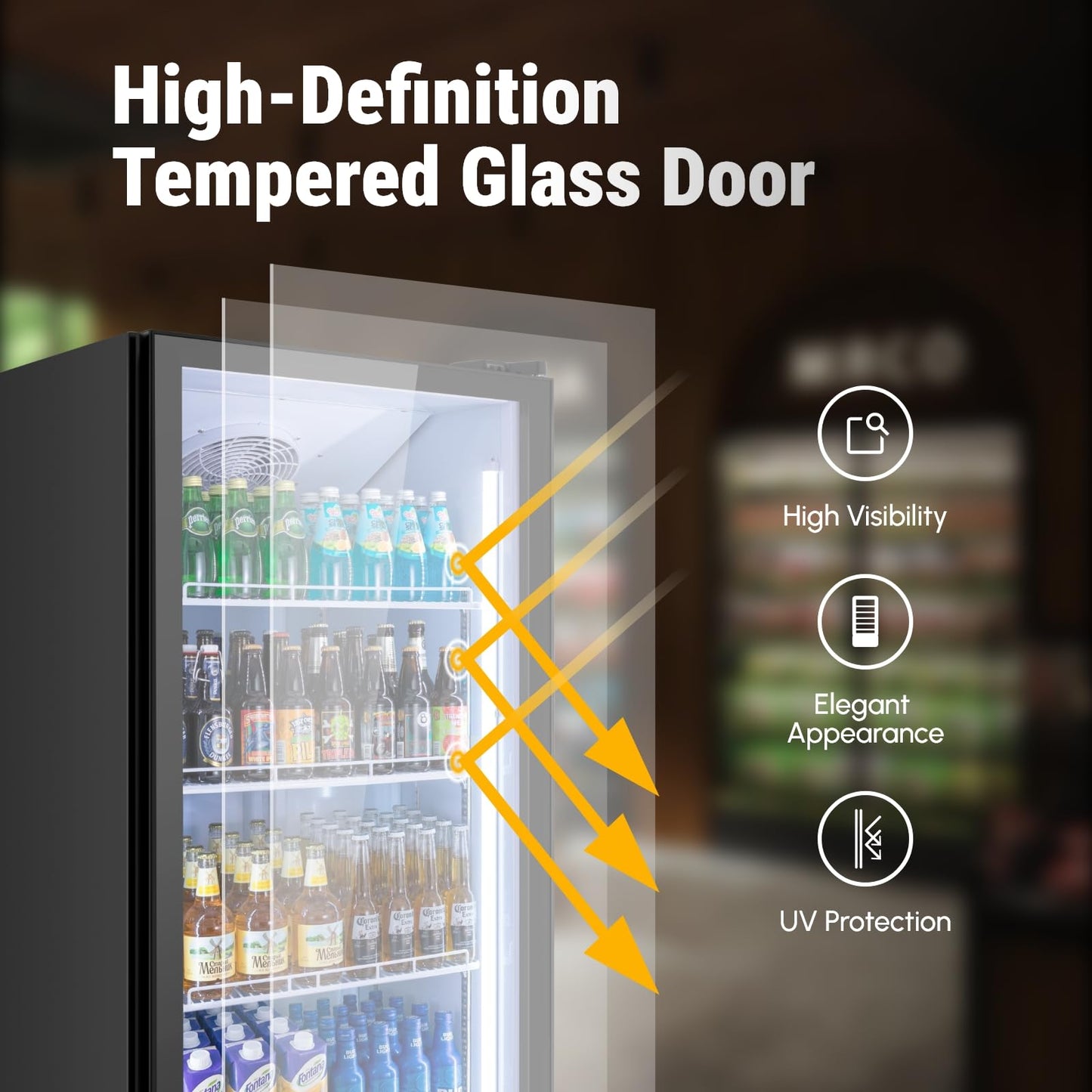 Yeego Commercial Refrigerators - 27.1 Cu.Ft 2 Glass Doors Commercial Beverage Refrigerator with LED Light & Adjustable Shelves, 32-50°F Commercial Cooler for Stores Bakery Bar Offices Restaurants