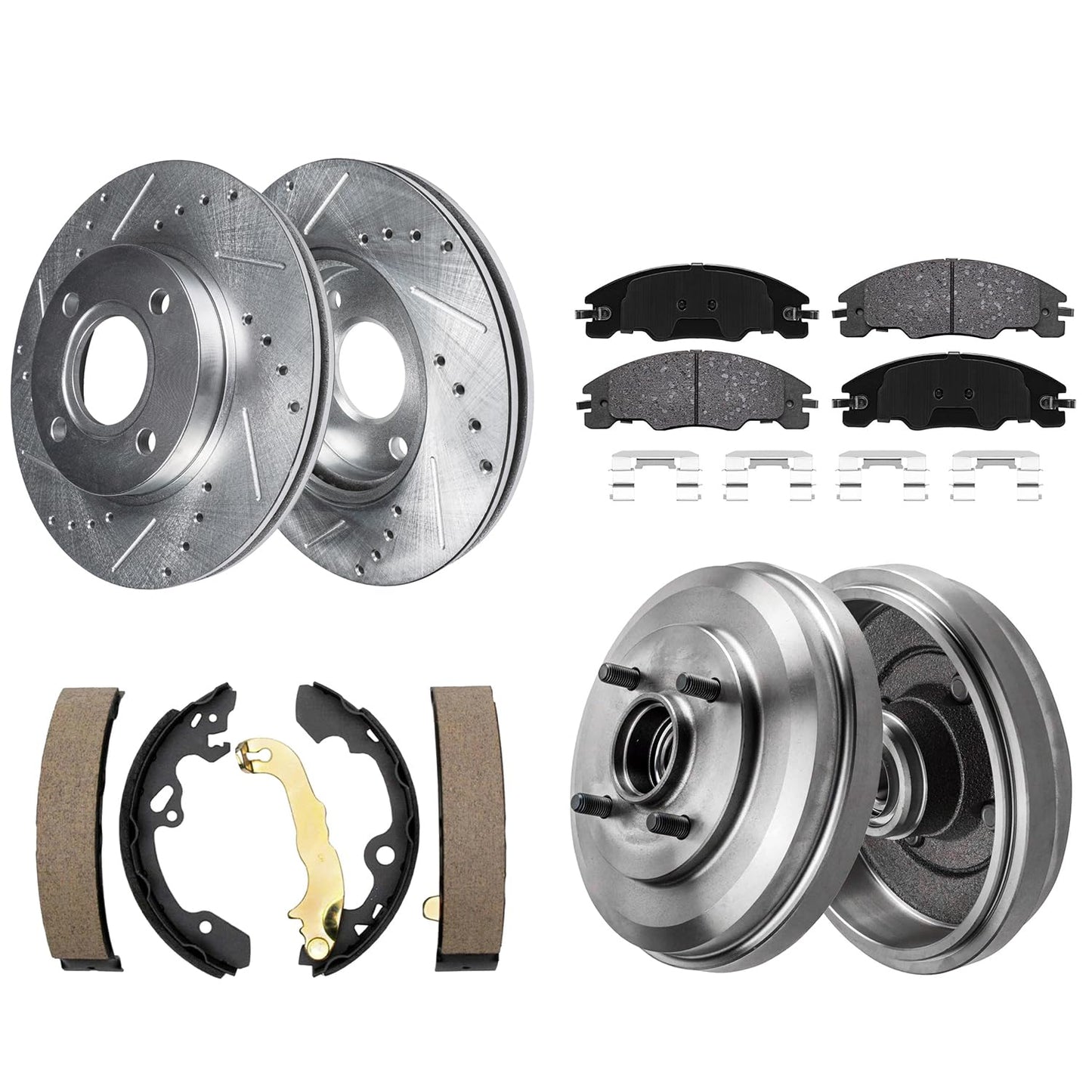 Detroit Axle - 8pc Brake Kit for Chevy GMC Silverado Sierra 1500 Yukon XL Escalade ESV Drilled & Slotted Brake Rotors Ceramic Brakes Pads Replacement : 13.50" inch Front and 13.58" inch Rear Rotor