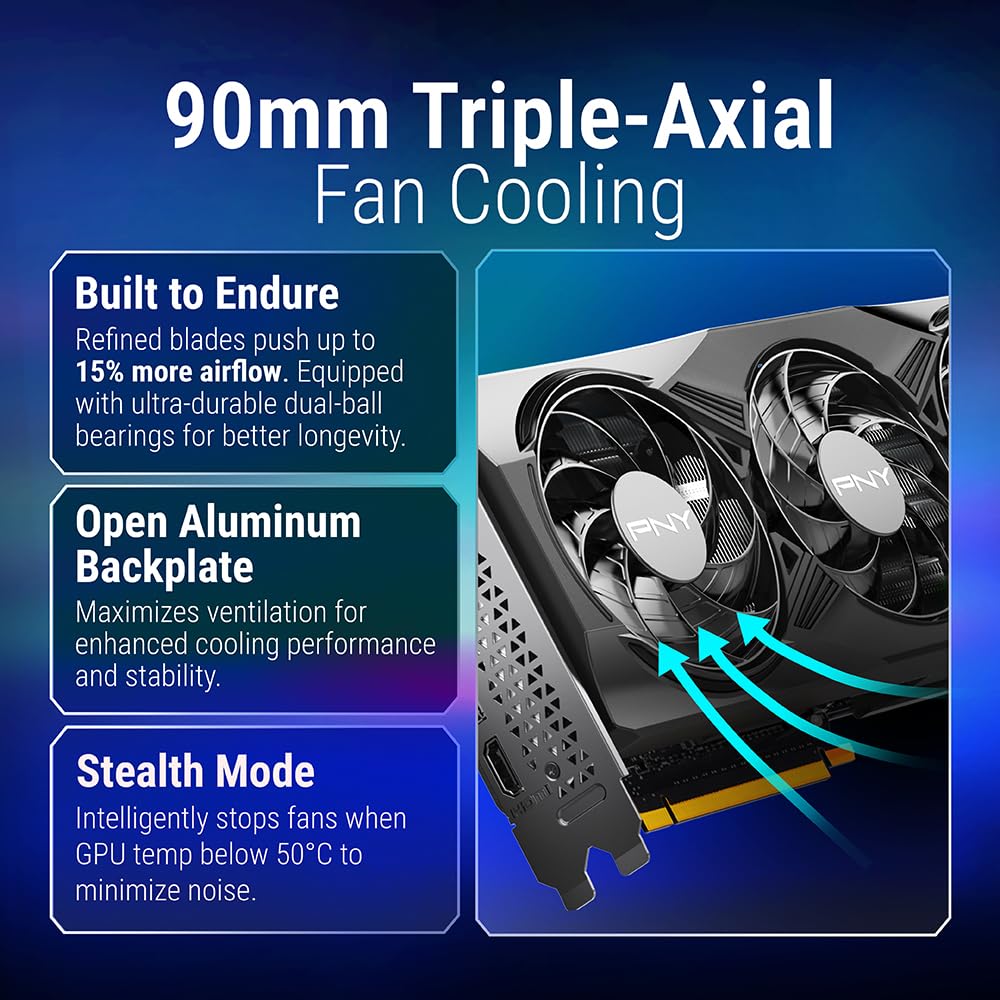 PNY NVIDIA GeForce RTX™ 5070 OC Triple Fan, Graphics Card (12GB GDDR7, 192-bit, Boost Speed: 2587 MHz, SFF-Ready, PCIe® 5.0, HDMI®/DP 2.1, 2.4-Slot, Blackwell Architecture, DLSS 4)