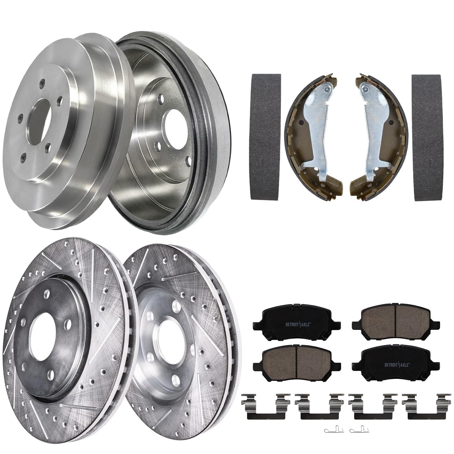 Detroit Axle - Brake Kit for 2012-2020 Ford F-150 Drilled & Slotted Brake Rotors and Ceramic Brakes Pads 2013 2014 2015 2016 2017 2018 2019 Front and Rear Replacement