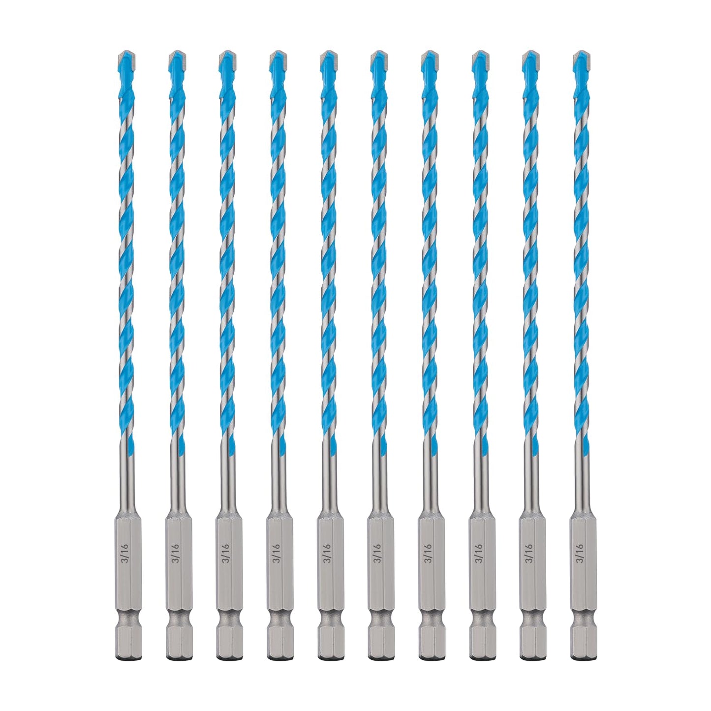 toolant 3/16" Concrete Drill Bit Set & Masonry Drill Bit Set, Shockproof Hex Shank Hammer Drill Bit Set for Glass/Brick/Plastic/Cement/Tile, Industrial Strength Carbide Drill Bit Tip 1/4" Box of 10