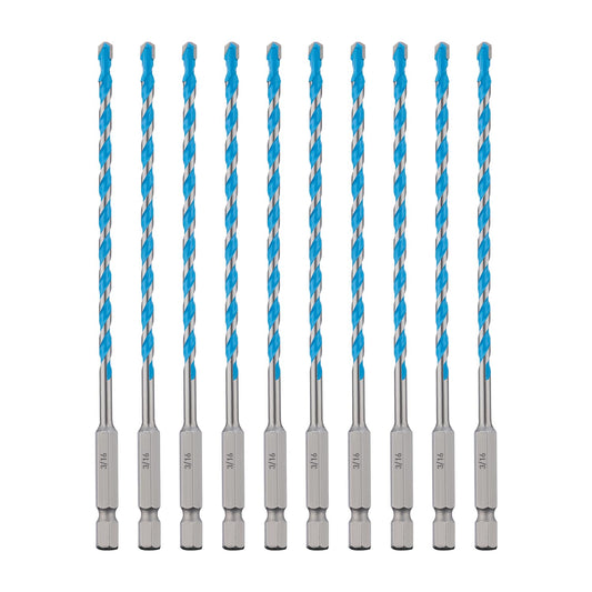 toolant 3/16" Concrete Drill Bit Set & Masonry Drill Bit Set, Shockproof Hex Shank Hammer Drill Bit Set for Glass/Brick/Plastic/Cement/Tile, Industrial Strength Carbide Drill Bit Tip 1/4" Box of 10